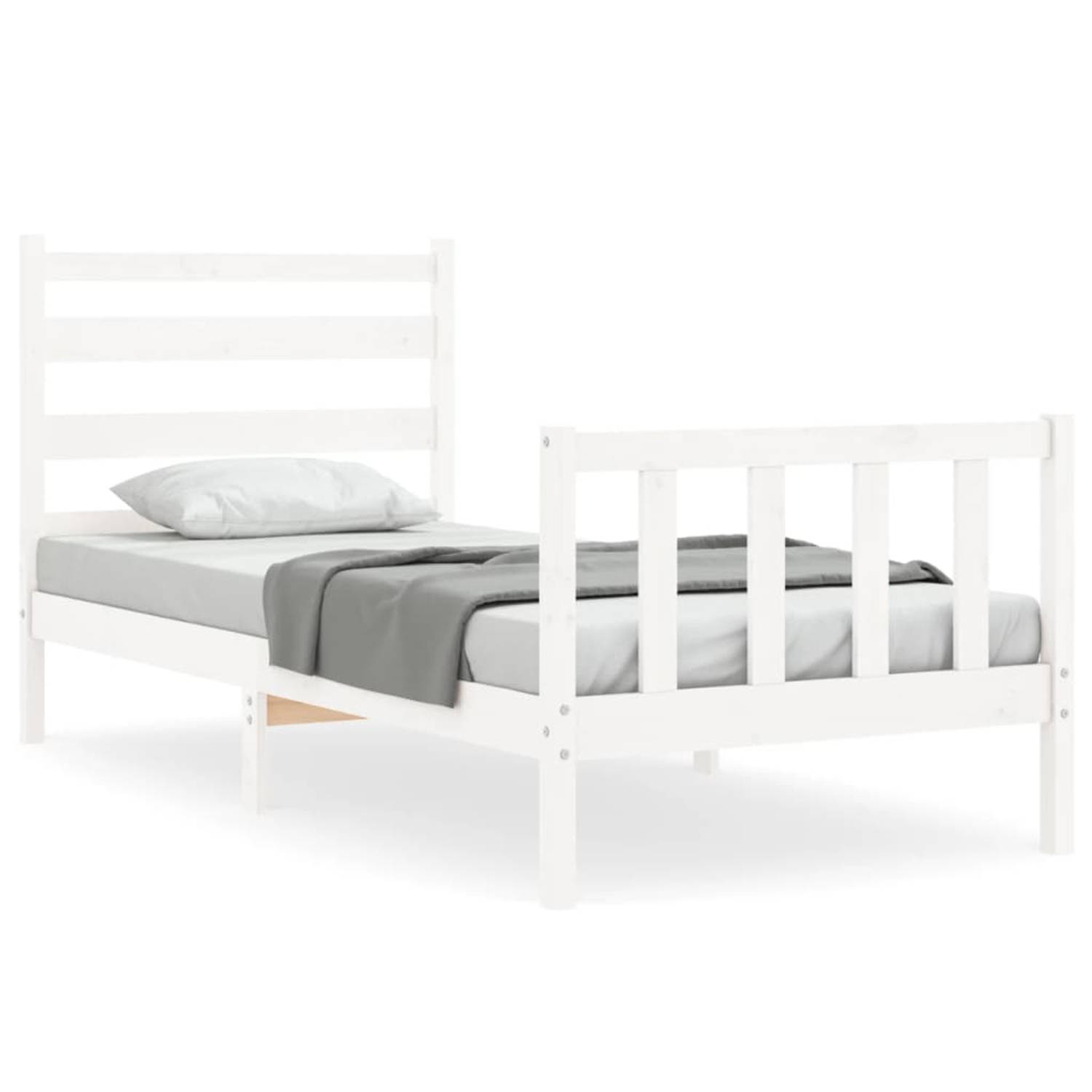 The Living Store Bedframe met hoofdbord massief hout wit 90x190 cm - Bedframe - Bedframes - Bed - Eenpersoonsbed - Slaapkamermeubel - Houten Bedframe - Houten Bed - Bedbodem - Mass