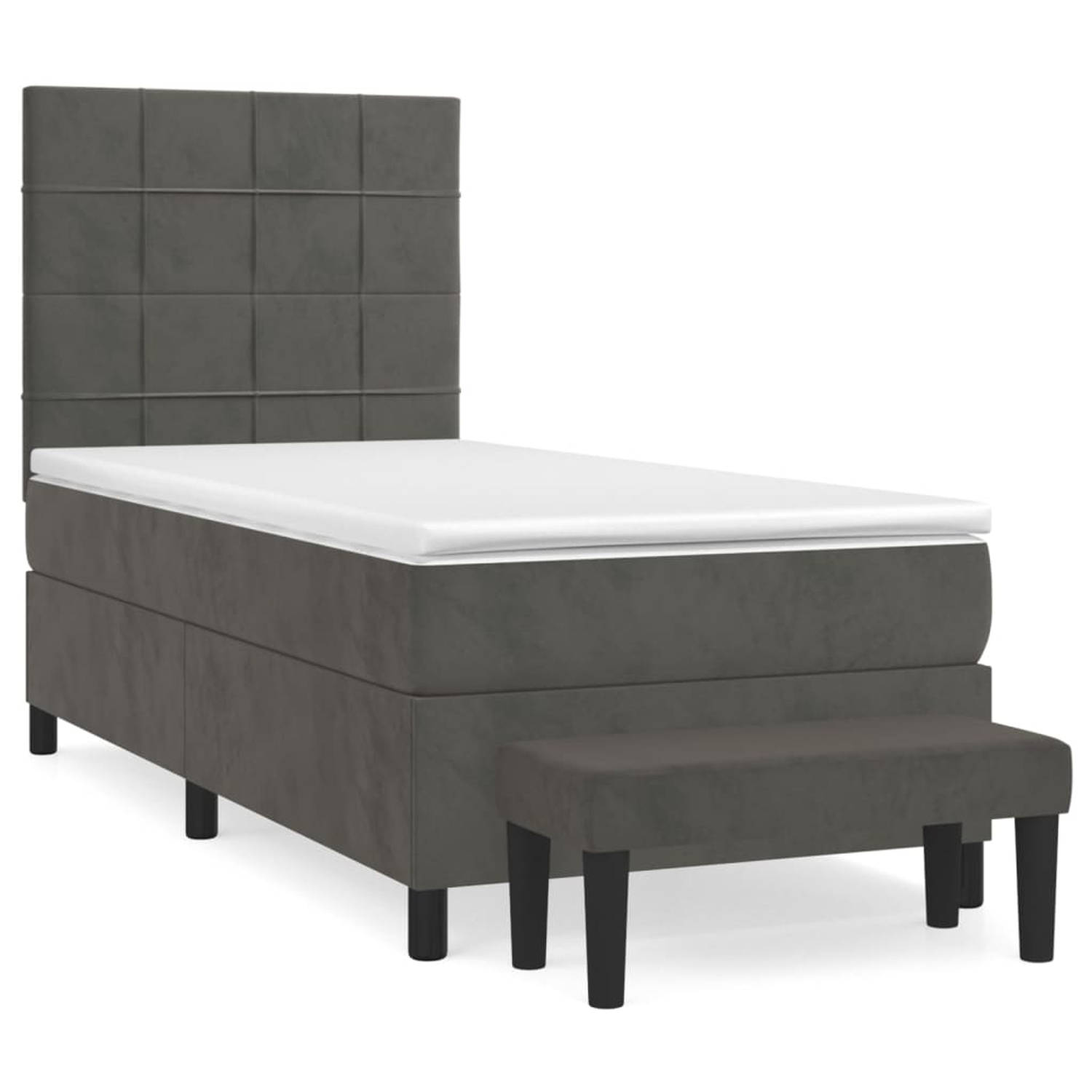 The Living Store Boxspringbed - Fluweel - Pocketvering - Middelharde ondersteuning - Huidvriendelijk topmatras - Donkergrijs - 203x100x118/128cm