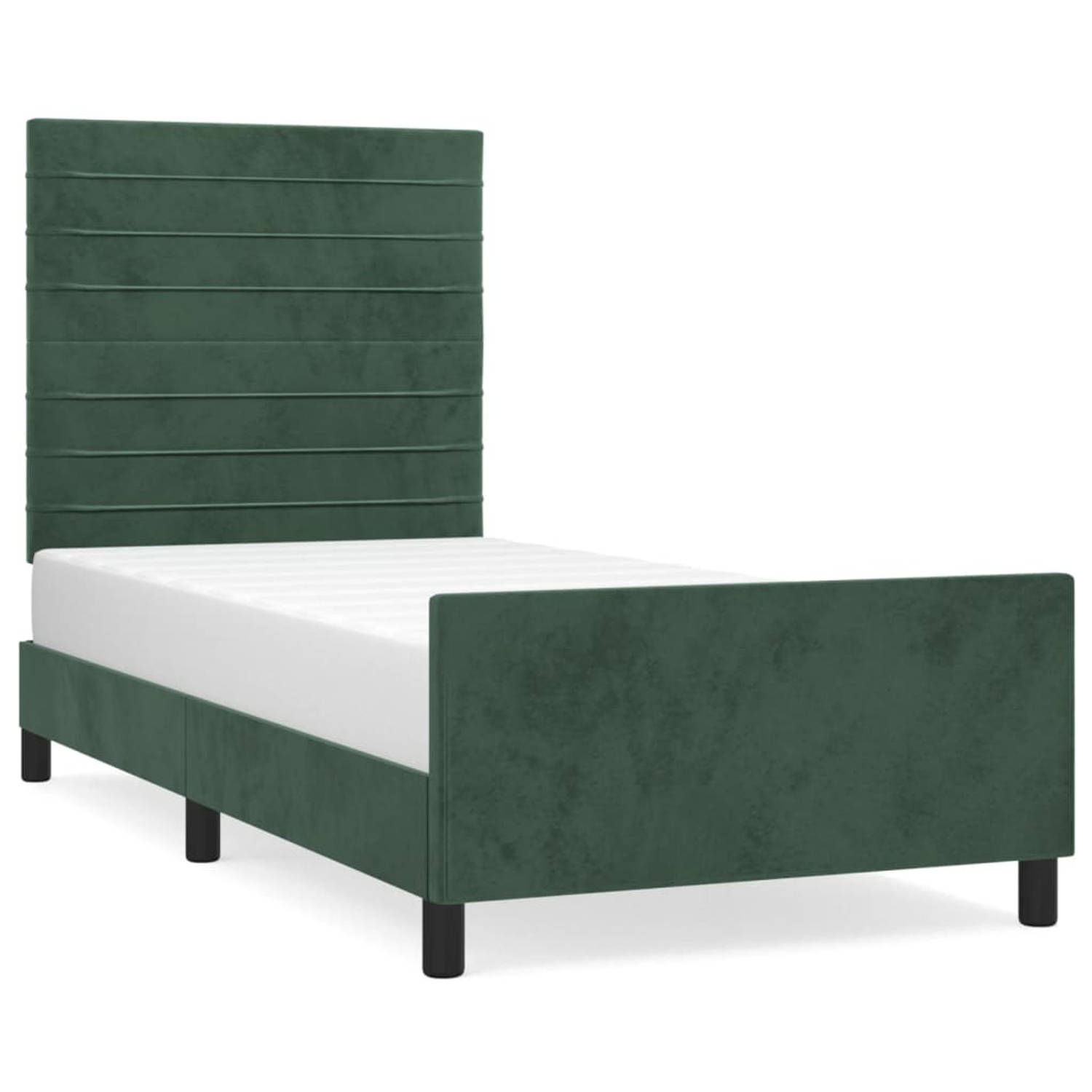 The Living Store Bedframe - Fluweel - Verstelbare hoogte - Ondersteunende poten - Multiplex lattenbodem - Comfortabele ondersteuning - Kleur- donkergroen - Afmetingen- 203x103x118/