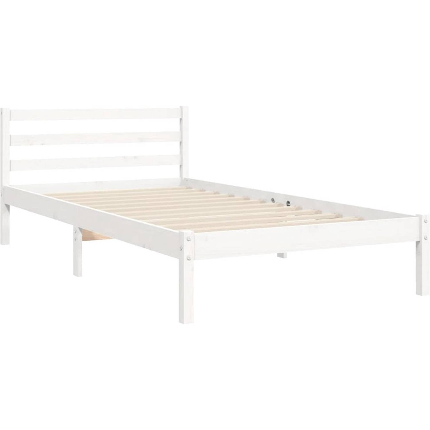The Living Store Bedframe - Massief grenenhout - 195.5 x 95.5 x 100 cm - Wit