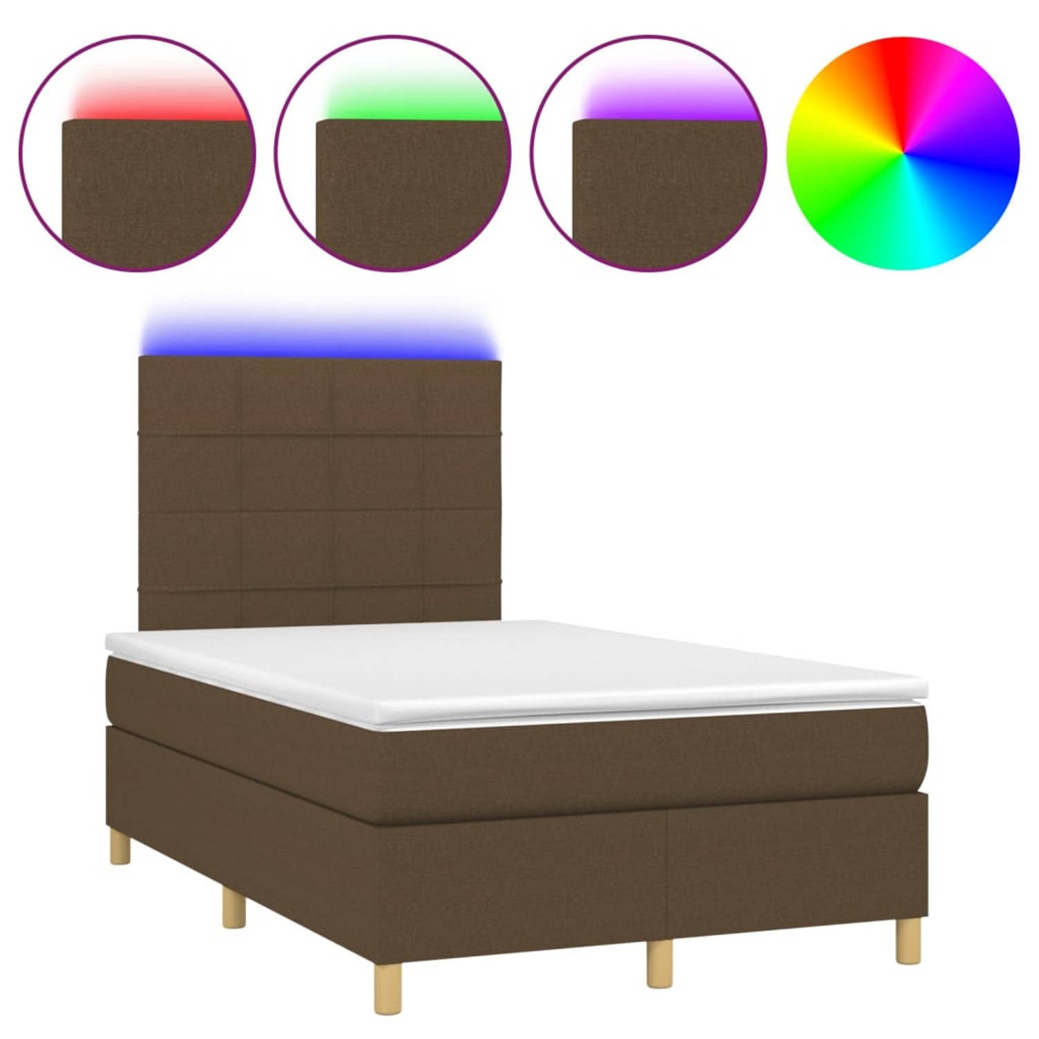 The Living Store Boxspring Bed - Donkerbruin - 203 x 120 x 118 cm - LED - Pocketvering Matras - Huidvriendelijk Topmatras