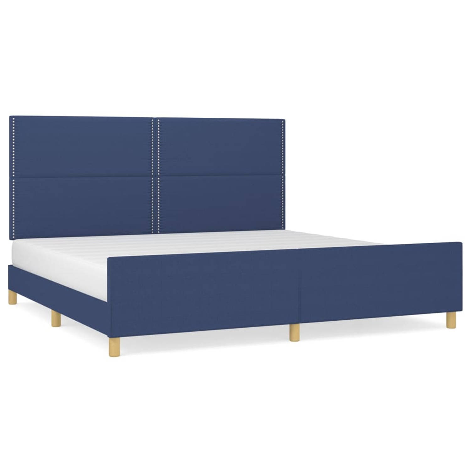 The Living Store Bedframe Stof - 203 x 206 cm - Blauw met Verstelbaar Hoofdeinde