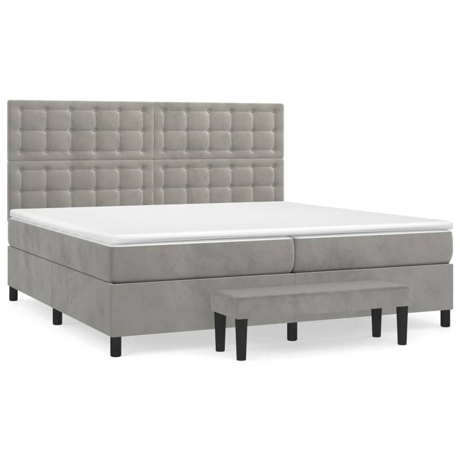 The Living Store Bed The Living Store Boxspring Bed 203x200x118/128 cm - Lichtgrijs - Fluwelen stof