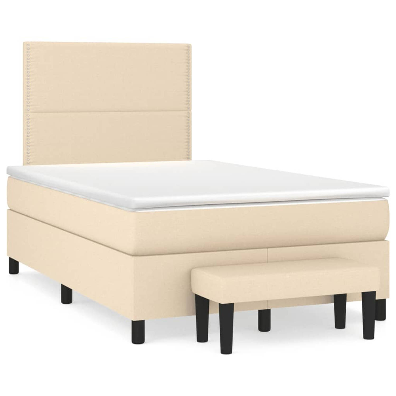 The Living Store Boxspringbed Bed - 203 x 120 x 118/128 cm - Crème - Pocketvering - Middelharde ondersteuning -