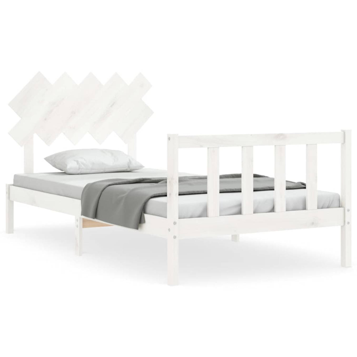 The Living Store Bedframe - Massief grenenhout - 205.5 x 105.5 x 81 cm - Wit