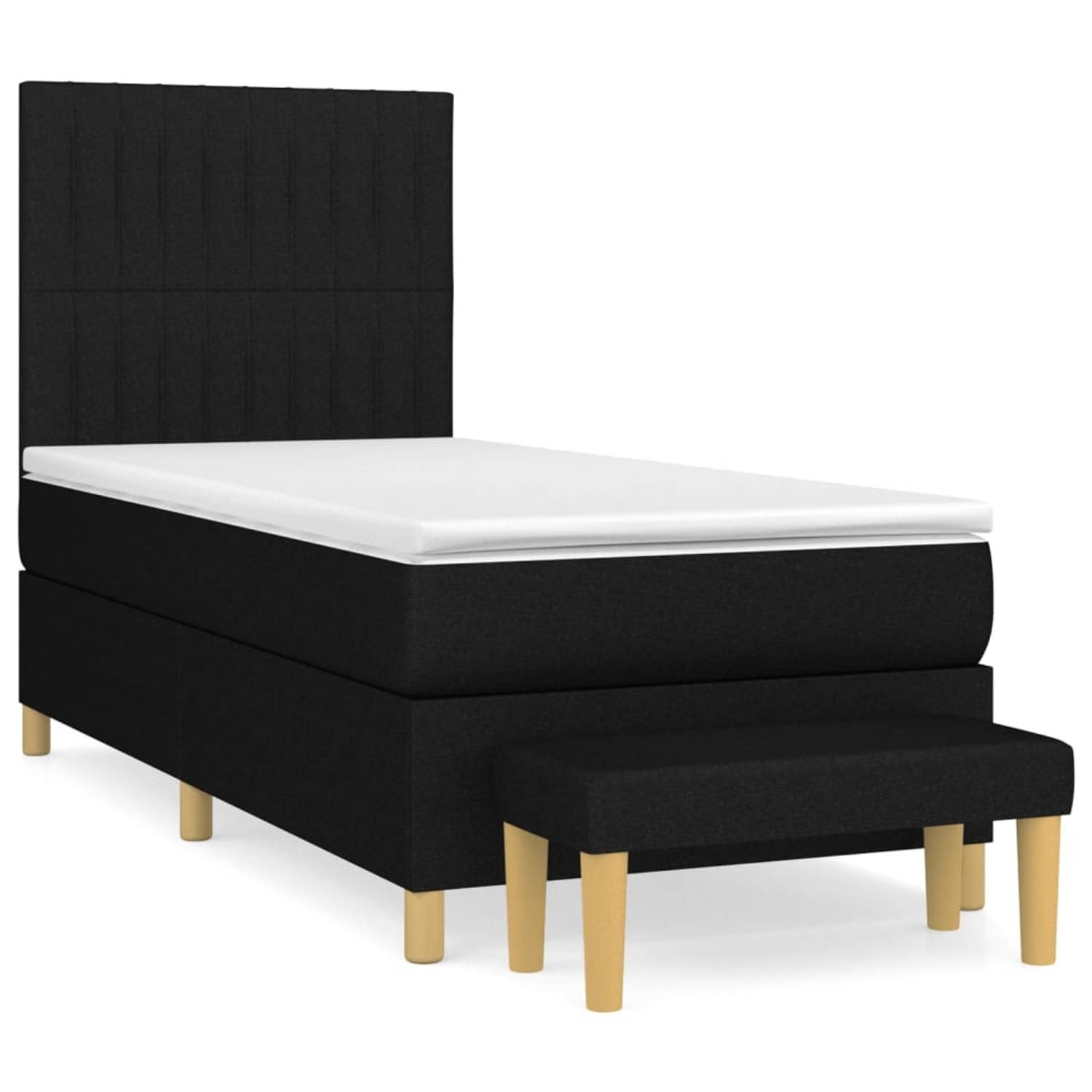 The Living Store Boxspringbed - Comfort - Bed - 193 x 90 x 118/128 cm - Zwart stof - Hoofdbord verstelbaar - Pocketvering matras - Middelharde ondersteuning - Huidvriendelijk topma