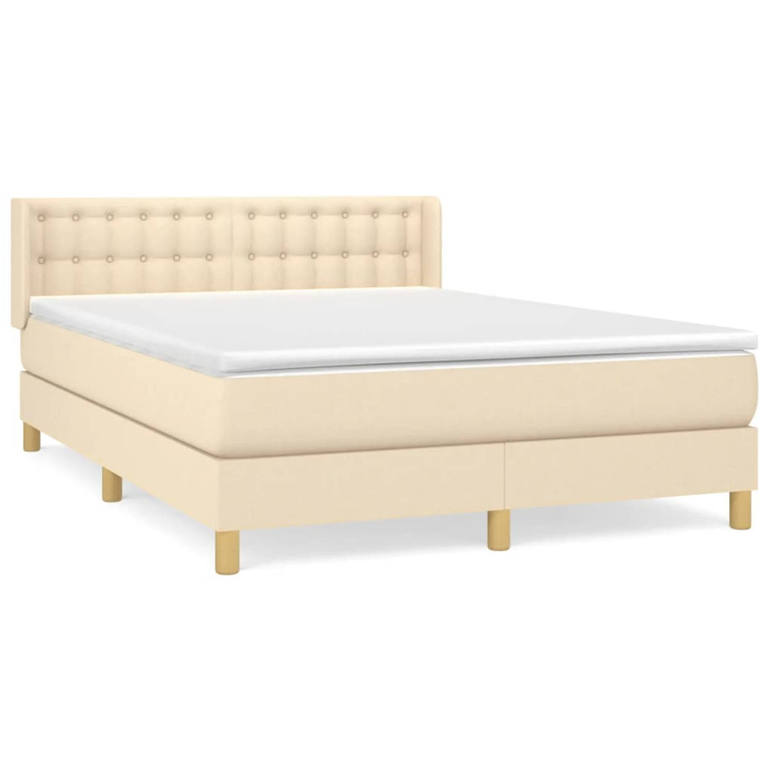 The Living Store Boxspringbed - Crème - 203 x 147 x 78/88 cm - Pocketvering - Medium-harde ondersteuning