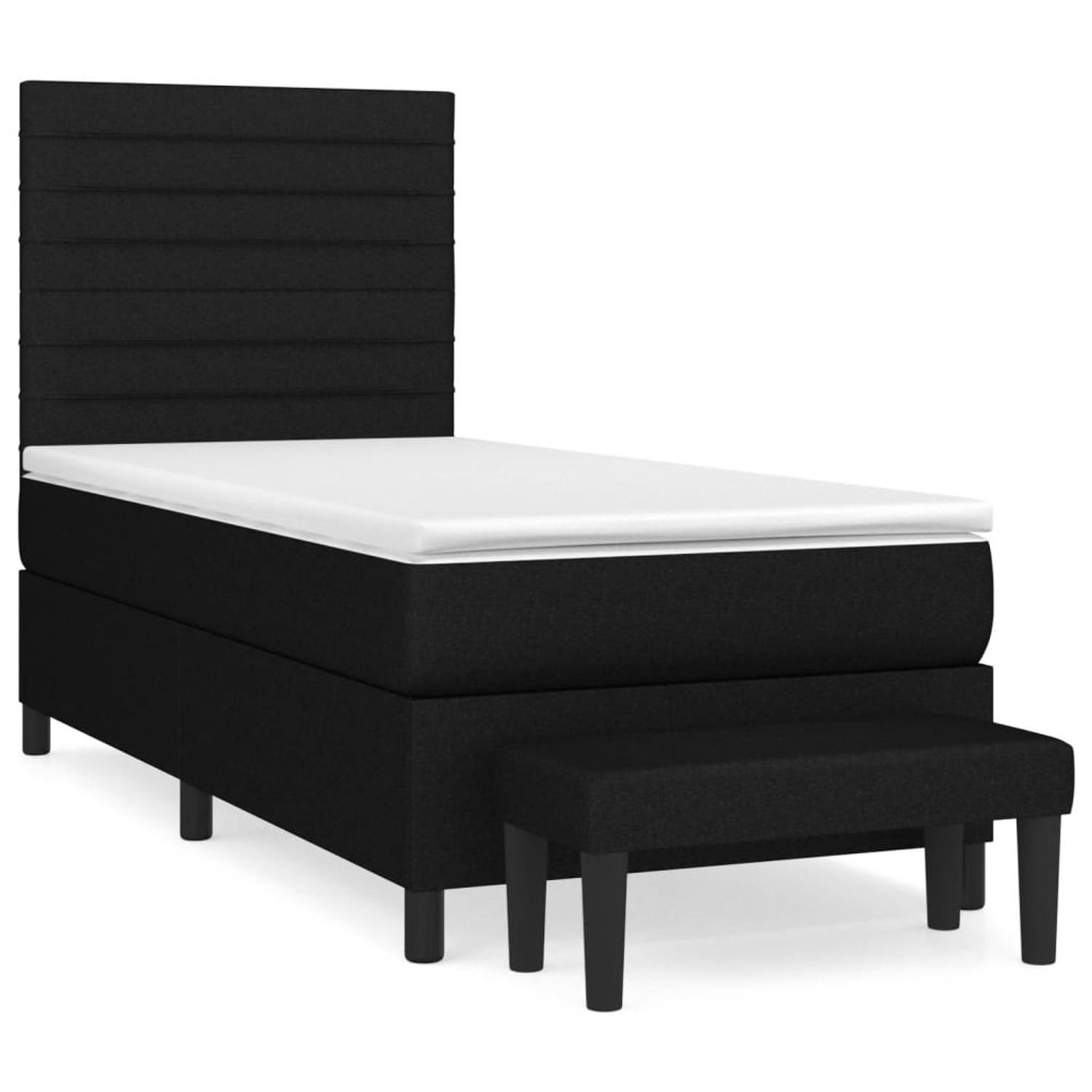 The Living Store Bed Zwart Bedframe met Hoofdeind en Matras 203x100x118/128 - Duurzaam Stof - Verstelbaar Hoofdbord - Pocketvering - Middelharde Ondersteuning - Huidvriendelijk Top