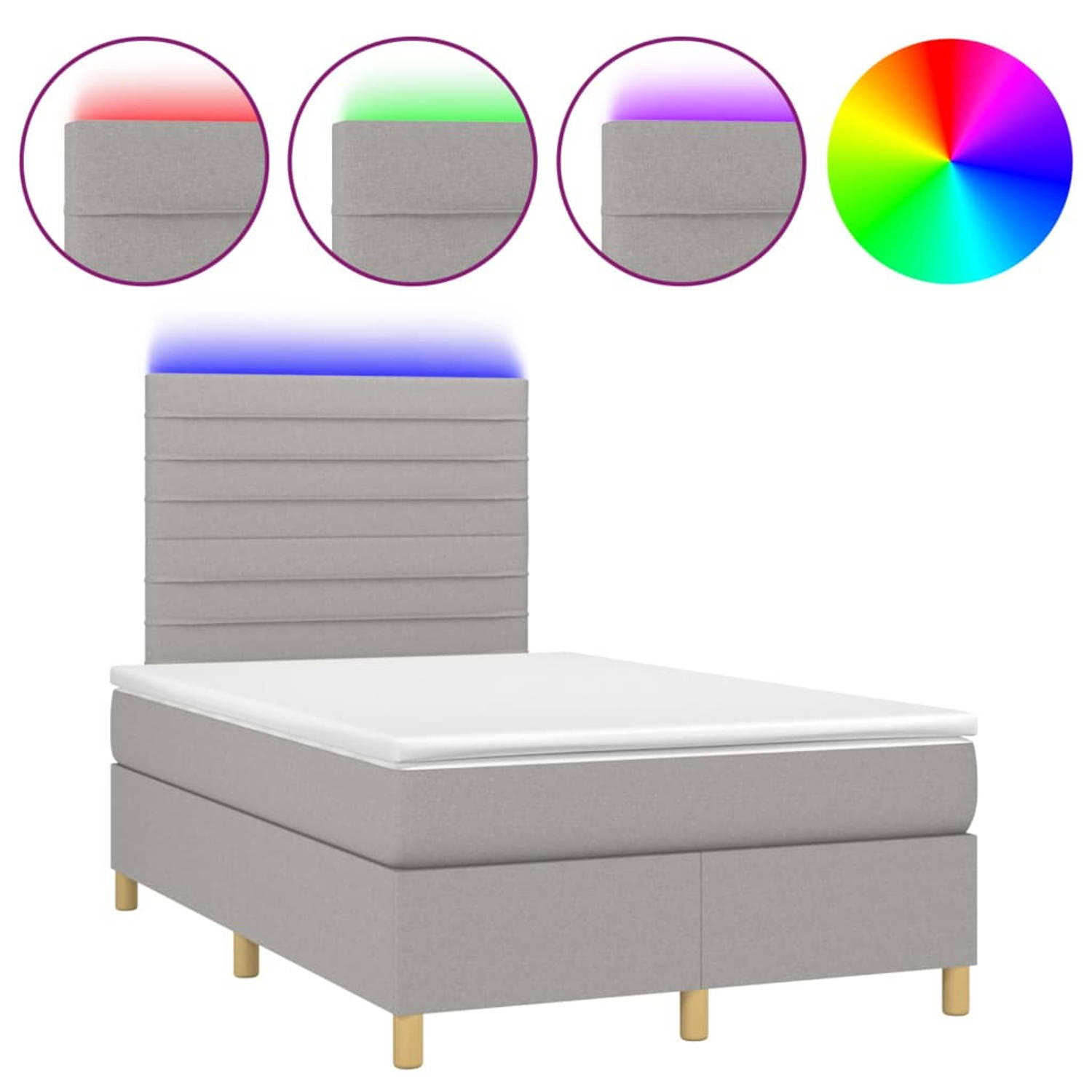 The Living Store Bed LED Boxspring - 203 x 120 cm - Lichtgrijs - Duurzaam materiaal - Verstelbaar hoofdbord - Comfortabele ondersteuning - Kleurrijke LED-verlichting - Pocketvering