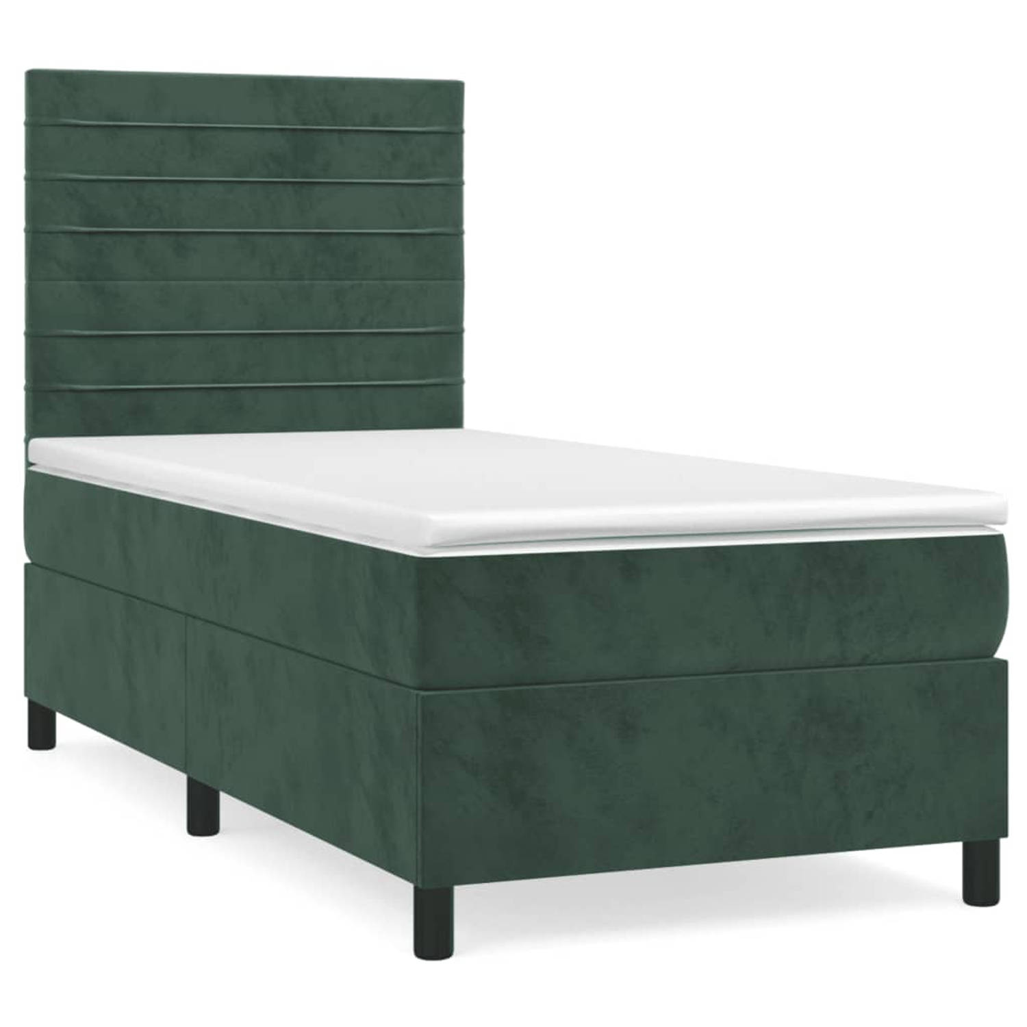 The Living Store Boxspringbed - Zacht Fluweel - Praktisch Hoofdbord - Pocketvering Matras - Middelharde Ondersteuning - Huidvriendelijk Topmatras - Donkergroen - 203x100x118/128cm