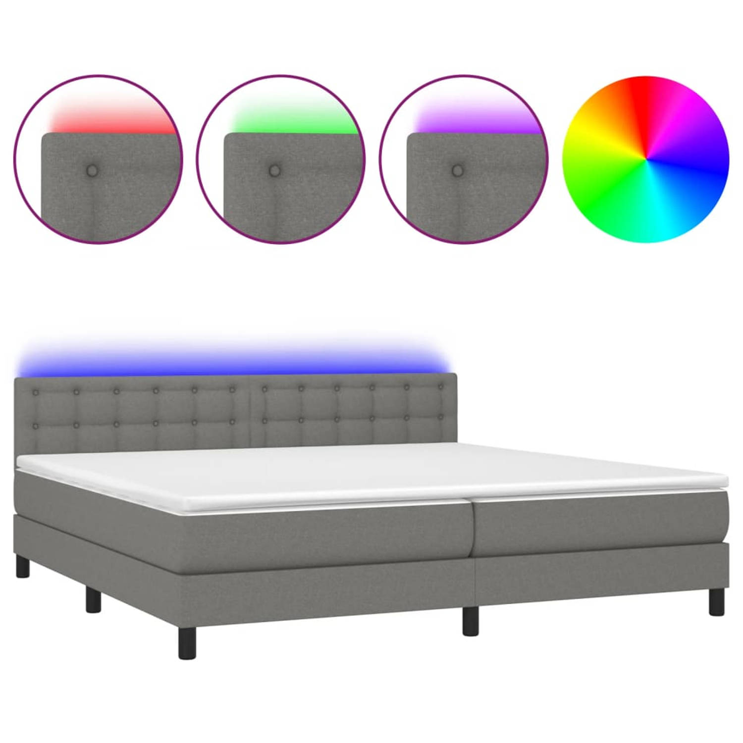 The Living Store Bed Met Matras en LED - Donkergrijs - 203 x 200 x 78/88 cm - Pocketvering Matras - Huidvriendelijk
