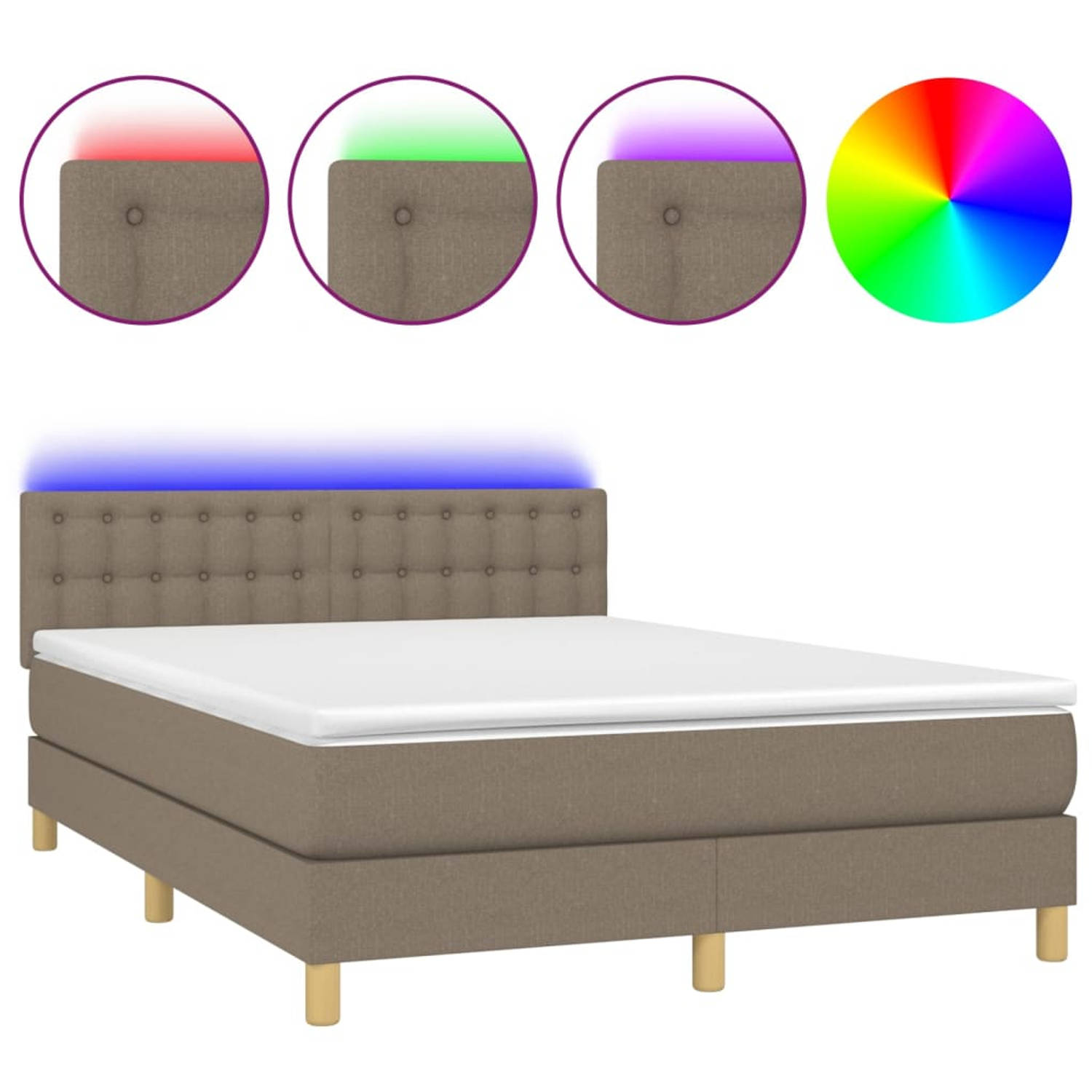 The Living Store Boxspring Bed - Taupe - 203 x 144 x 78/88 cm - Inclusief Matras en LED
