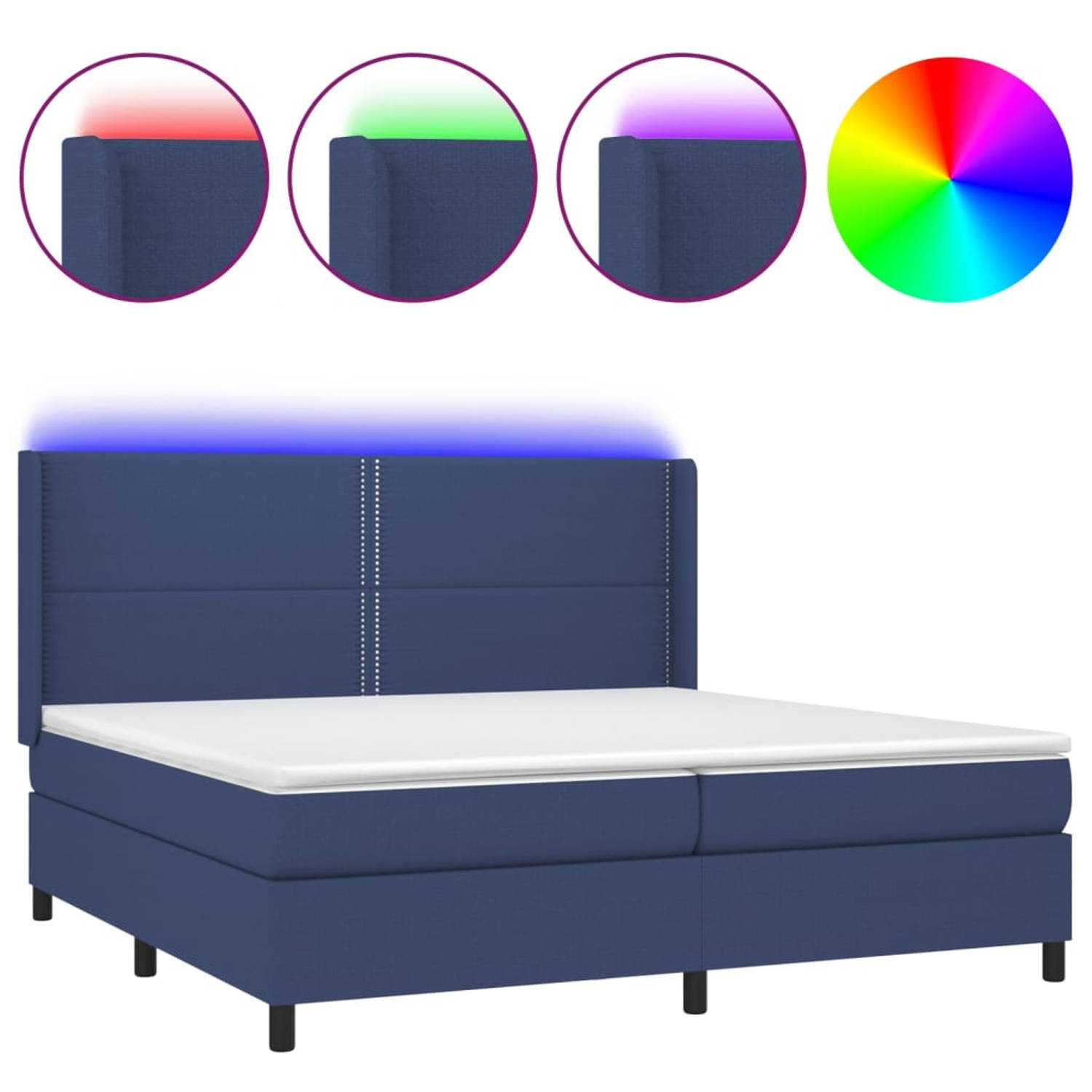 The Living Store Boxspring LED Matras - 203 x 203 cm - Blauw - Duurzaam - Verstelbaar - Pocketvering - Huidvriendelijk