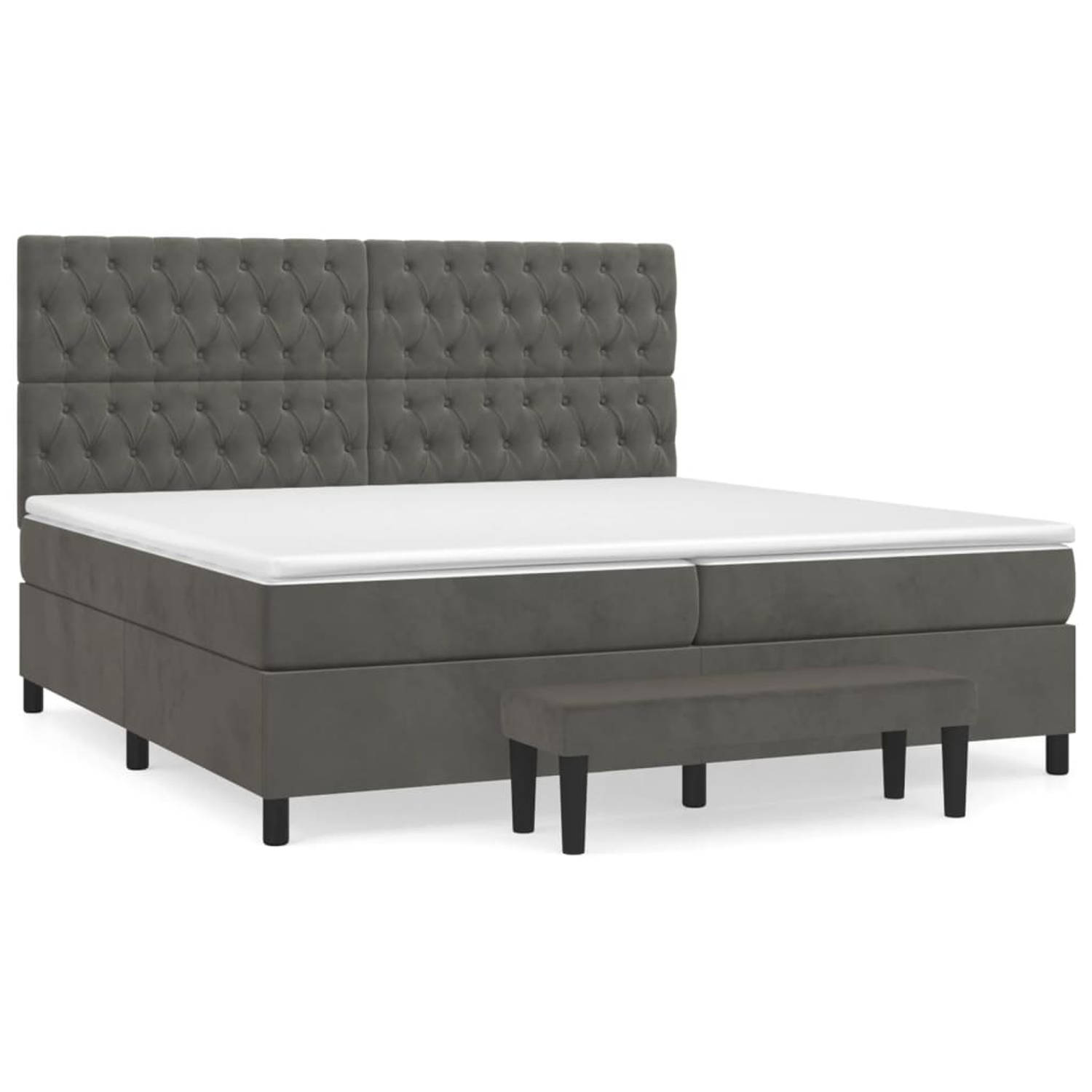 The Living Store Bed Donkergrijs - 203x200x118/128 cm - Fluweel - Pocketvering - Middelharde ondersteuning -