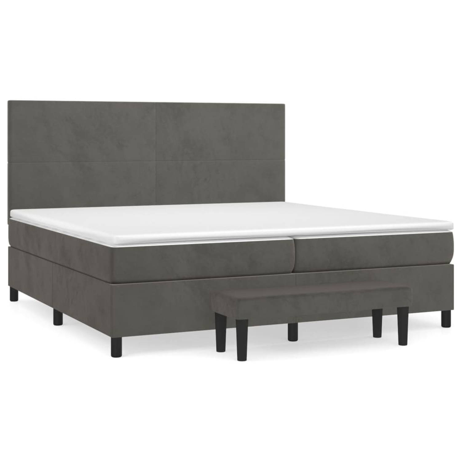 The Living Store Boxspringbed - Zacht Fluweel - 203 x 200 x 118/128 cm - Ken- Praktisch Hoofdbord + Pocketvering Matras