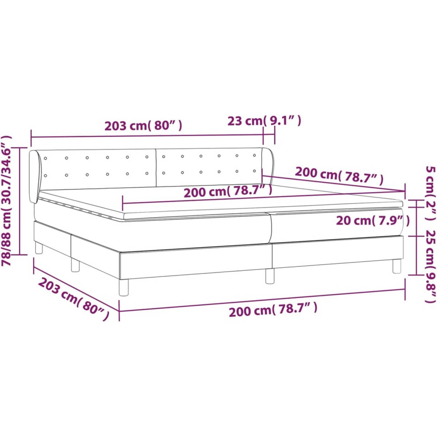 The Living Store Boxspringbed - Comfort - Bed - 203x203x78/88 cm - Lichtgrijs - Stof - Larikshout - Multiplex - Samengesteld hout