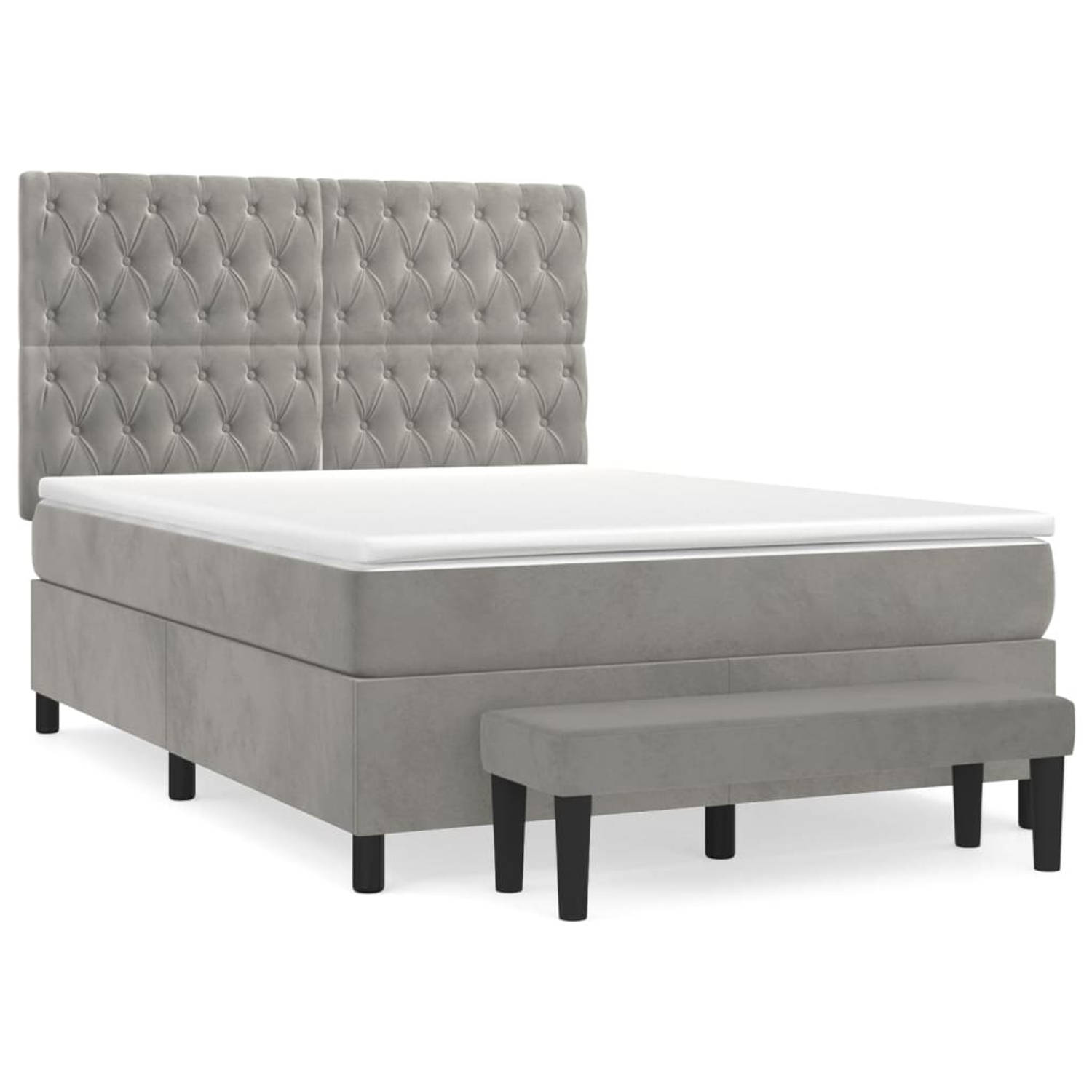 The Living Store Boxspringbed The Living Store - Comfort - Bed - 203x144x118/128 cm - Lichtgrijs