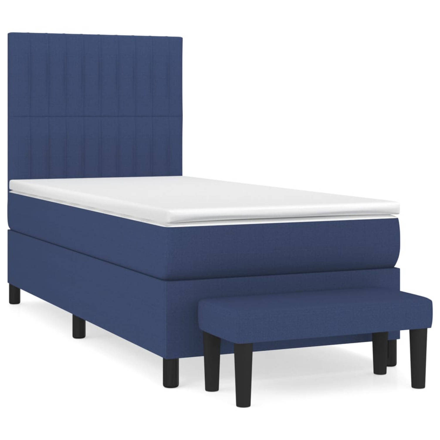 The Living Store Boxspring met matras stof blauw 90x190 cm - Bed