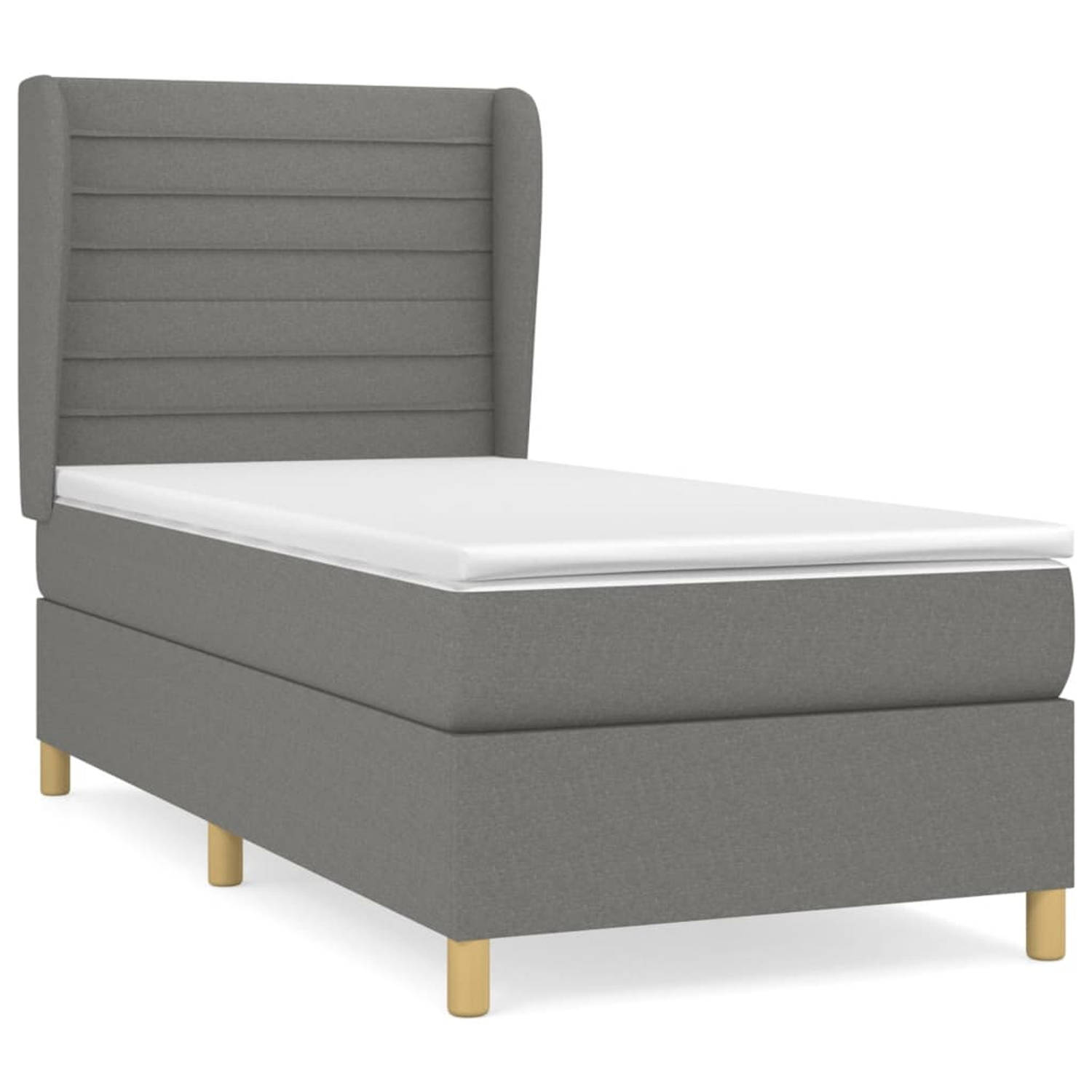The Living Store Boxspring met matras stof donkergrijs 90x200 cm - Bed