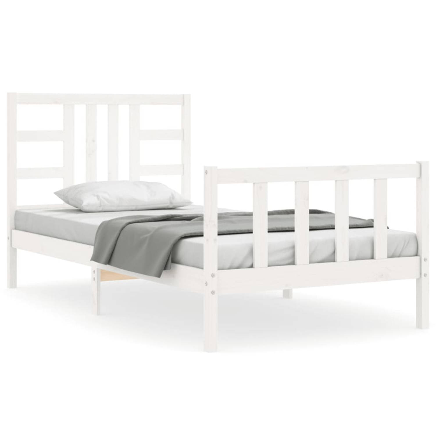 The Living Store Bedframe - Massief grenenhout - 205.5 x 105.5 x 100 cm - Wit