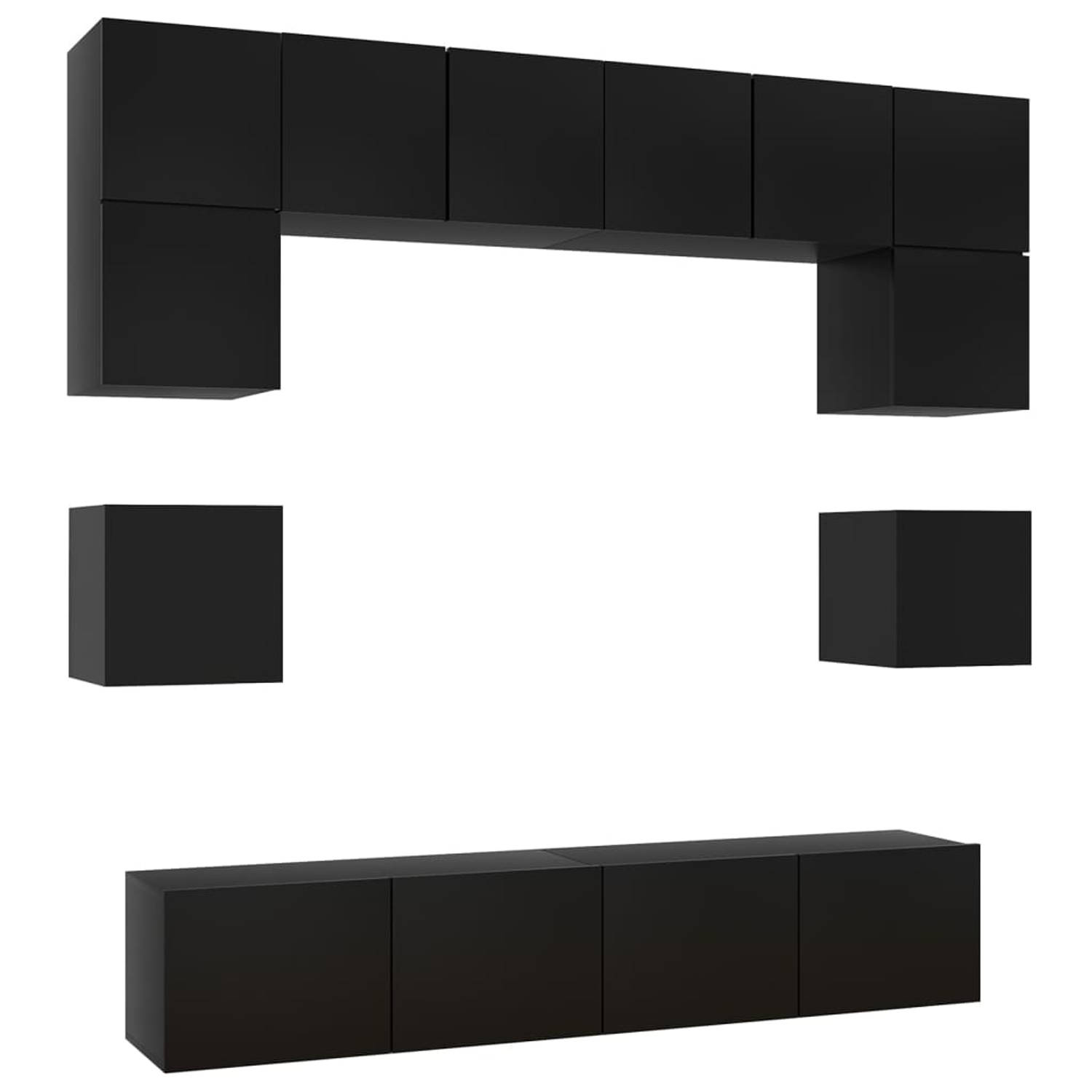 The Living Store TV-meubelset Montana - Wandbevestiging - Zwart - Spaanplaat - 80x30x30cm - 60x30x30cm - 30.5x30x30cm