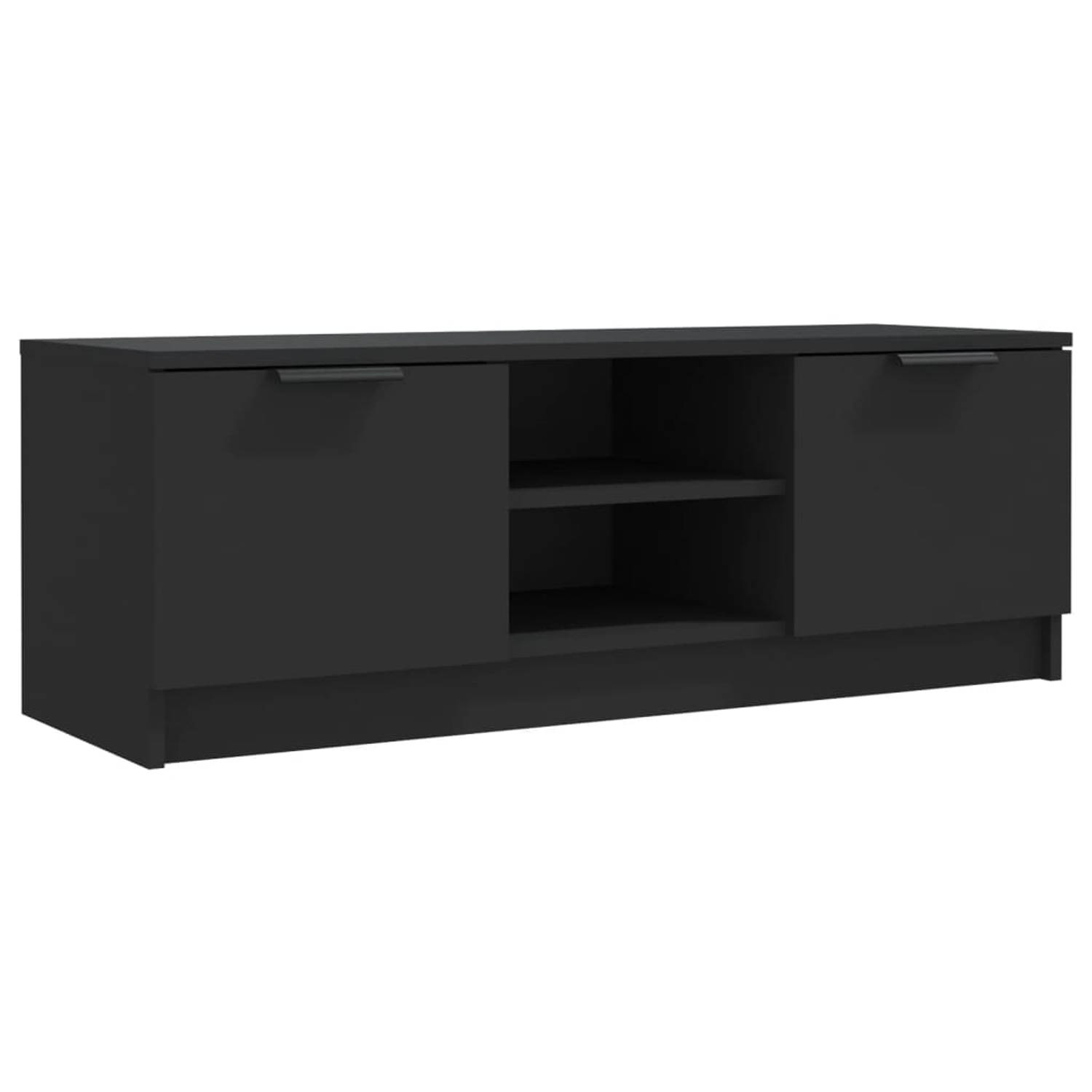 The Living Store TV-meubel - Strak en trendy - TV-kast - 102 x 35 x 36.5 cm - Zwart - Bewerkt hout