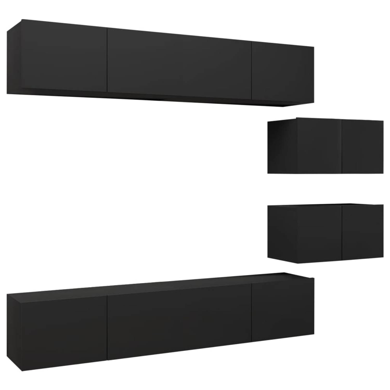 The Living Store tv-meubelset - hangende tv-kasten - materiaal- spaanplaat - kleur- zwart - montage vereist
