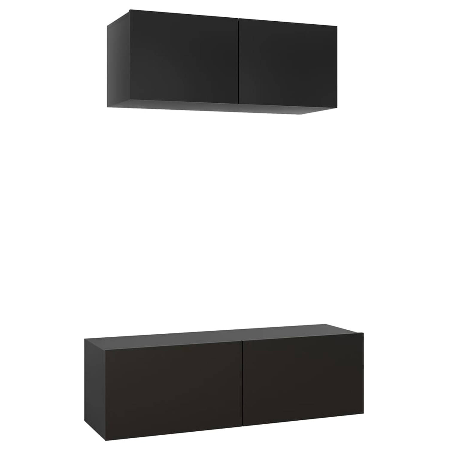 The Living Store Televisiemeubelset Wandmontage - 100 x 30 x 30 cm - 80 x 30 x 30 cm - Zwart - Spaanplaat