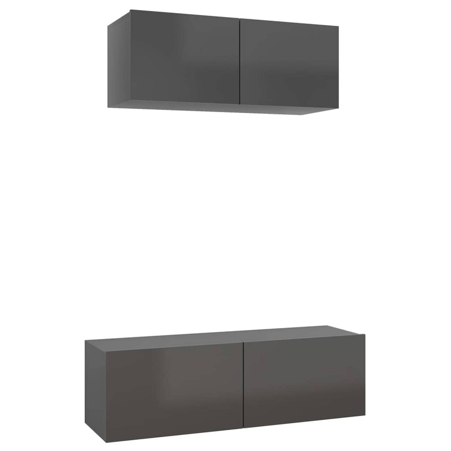 The Living Store Tv-meubelset - Hoogglans grijs - Spaanplaat - 100 x 30 x 30 cm - 80 x 30 x 30 cm