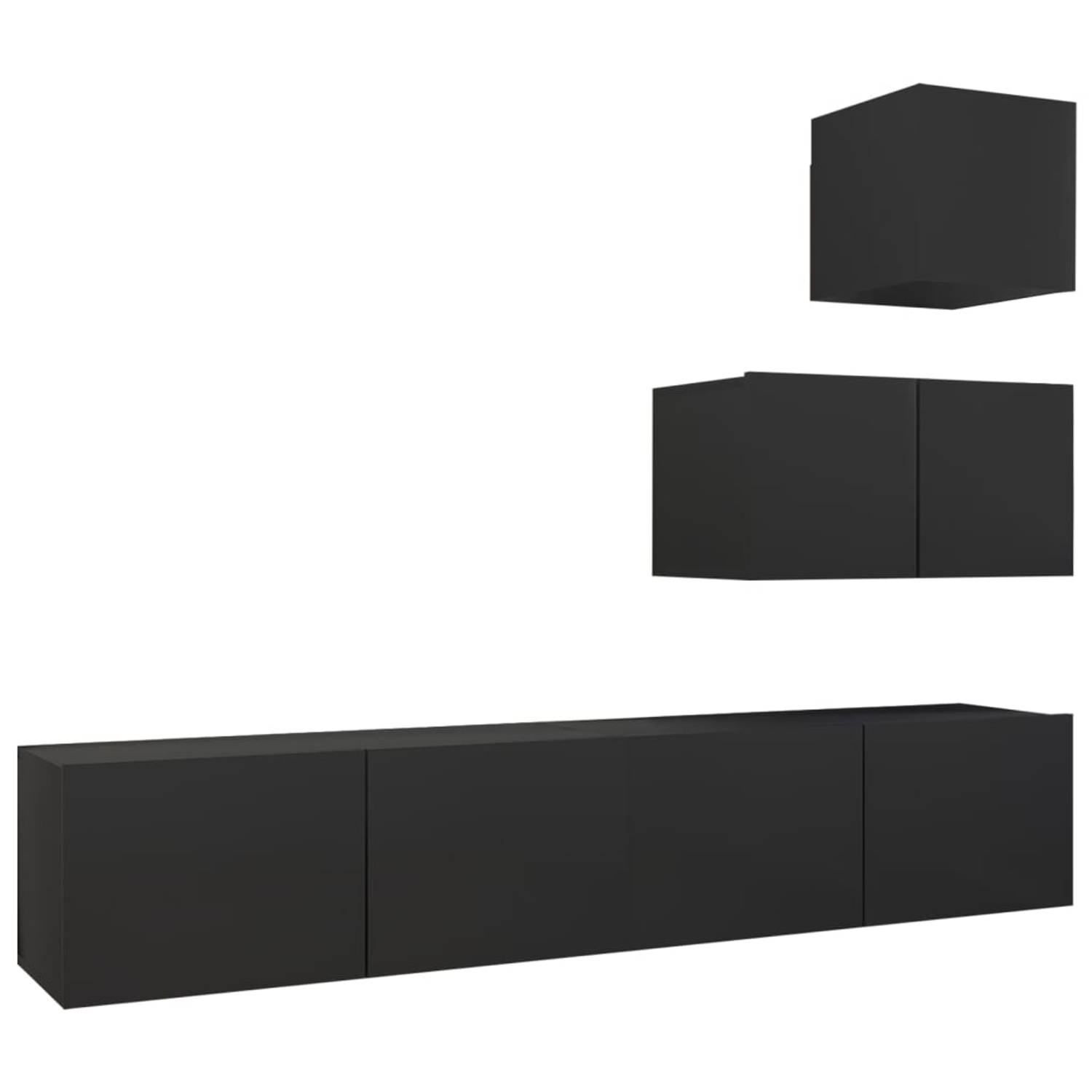 The Living Store Televisiemeubelset - Wandmontage - Modern design - Veel opbergruimte - Spaanplaat - Zwart - 30.5 x 30 x 30 cm / 60 x 30 x 30 cm / 80 x 30 x 30 cm