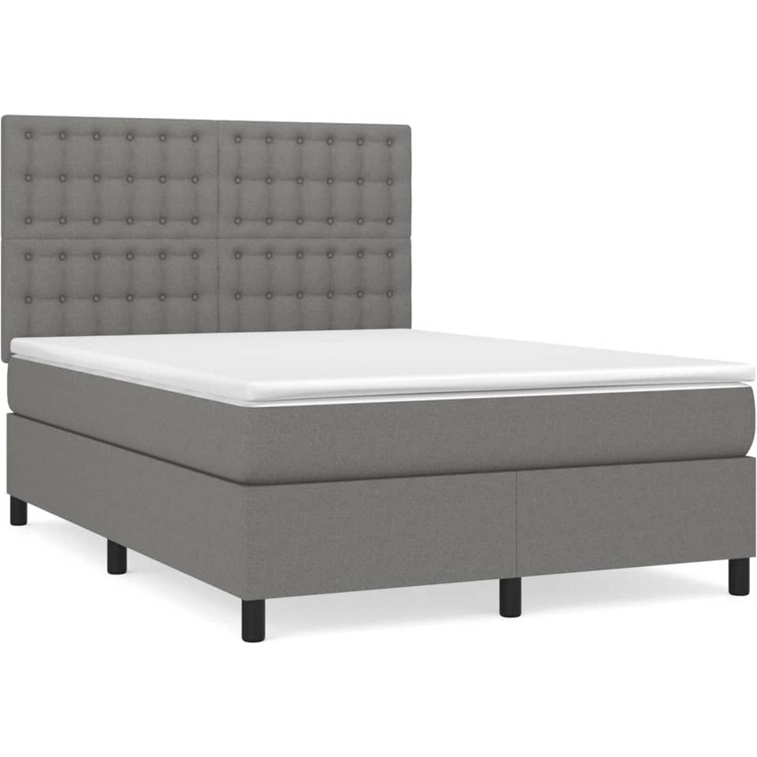 The Living Store Boxspring met matras stof donkergrijs 140x190 cm - Bed