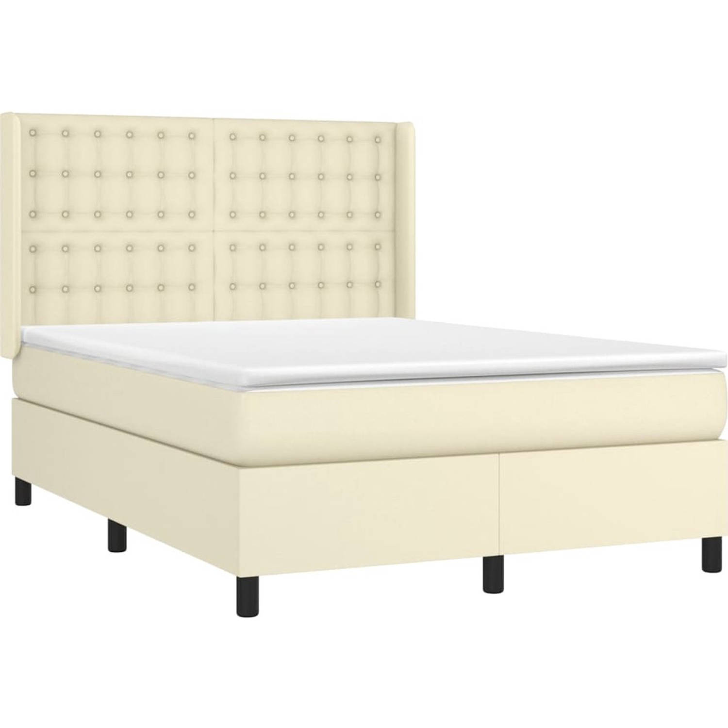 The Living Store Bed Boxspring - Crème Kunstleer - 140x200cm - LED