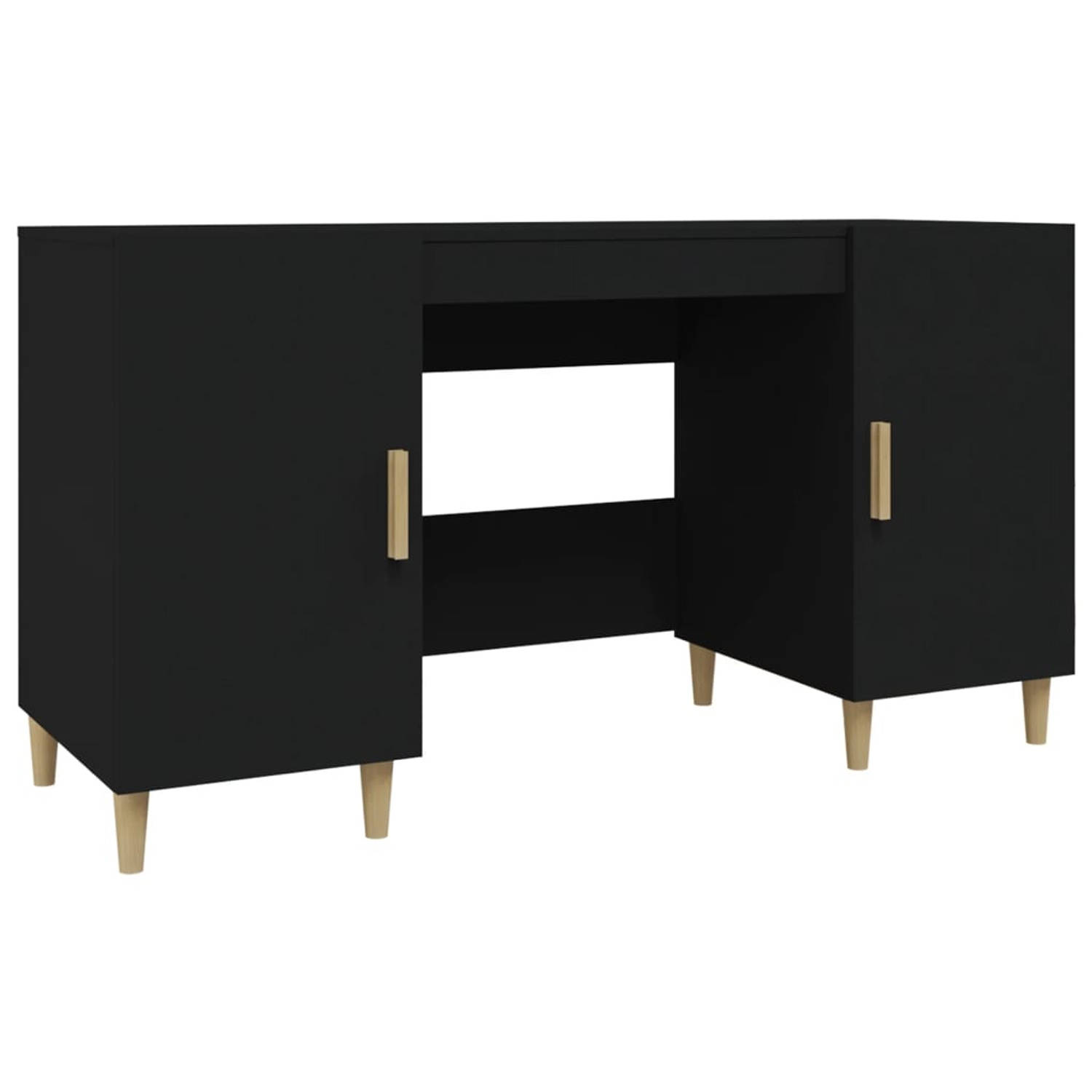 The Living Store Bureau Meubel - 140 x 50 x 75 cm - Zwart houten bureau met opbergruimte