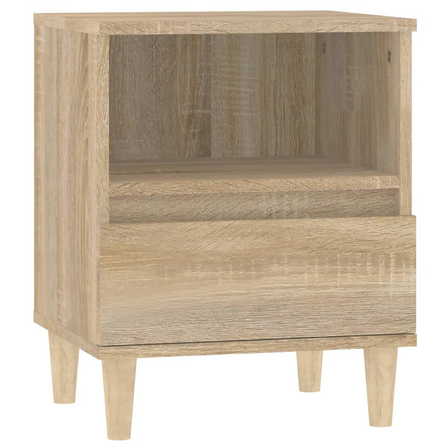 The Living Store Nachtkastje Sonoma Eiken - Duurzaam bewerkt hout - Voldoende opbergruimte - Houten poten - Stabiel tafelblad - 40 x 35 x 50 cm