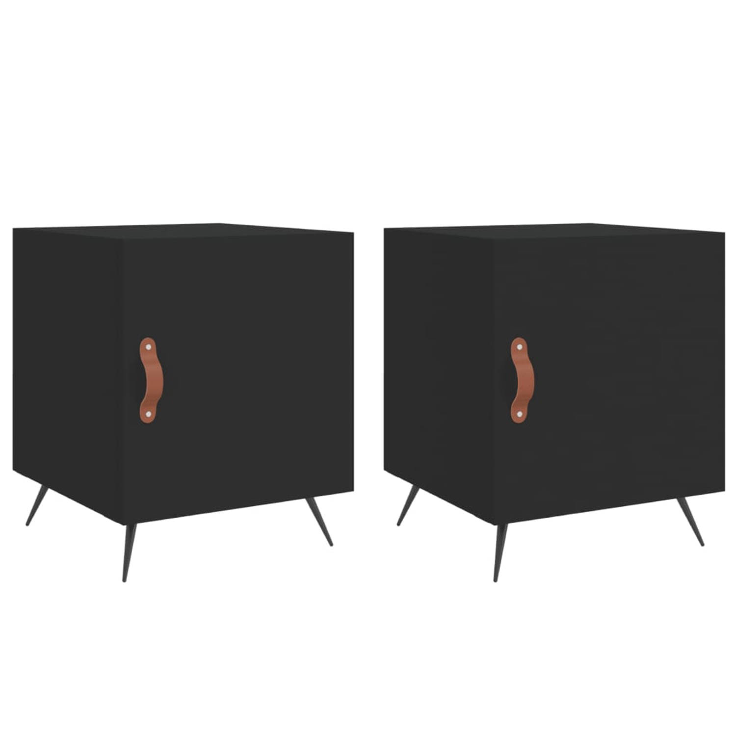 The Living Store Nachtkastjes - zwart - Set van 2 - 40x40x50cm - Duurzaam materiaal - Veel opbergruimte - Displayfunctie - Metalen voeten - Praktische deur - Montage vereist