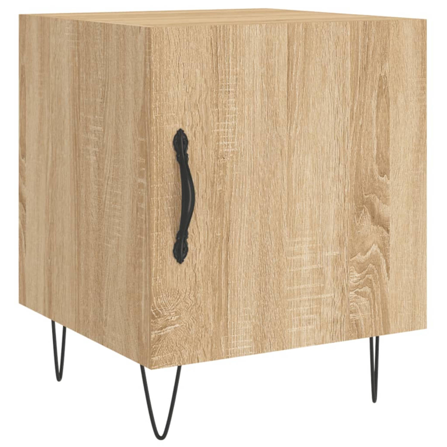 The Living Store Nachtkastje Sonoma Eiken - 40x40x50 cm - Duurzaam bewerkt hout - Veel opbergruimte - Displayfunctie - Metalen voeten - Praktische deur - Montage vereist