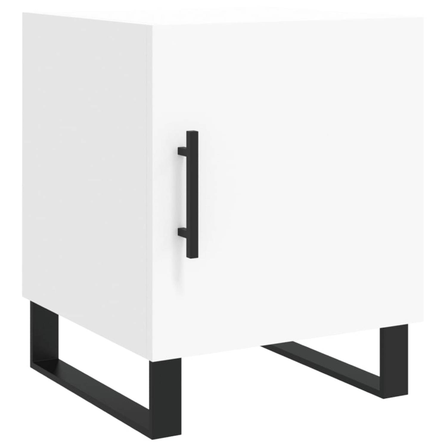 The Living Store Nachtkastje - Modern Charme - Bijzetkast - 40x40x50 cm - Kleur- Wit - Praktische deur - Metalen voeten - Duurzaam materiaal