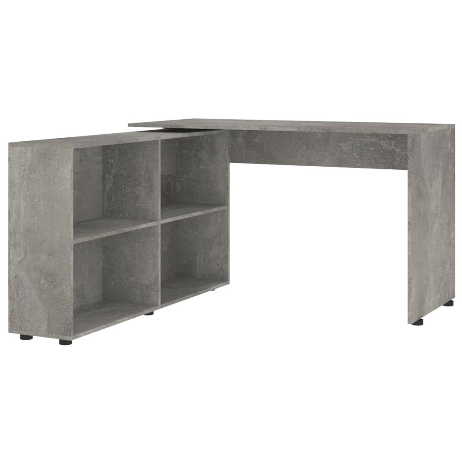 The Living Store Hoekbureau Bureau met Boekenkast 130x60x75 cm Betongrijs