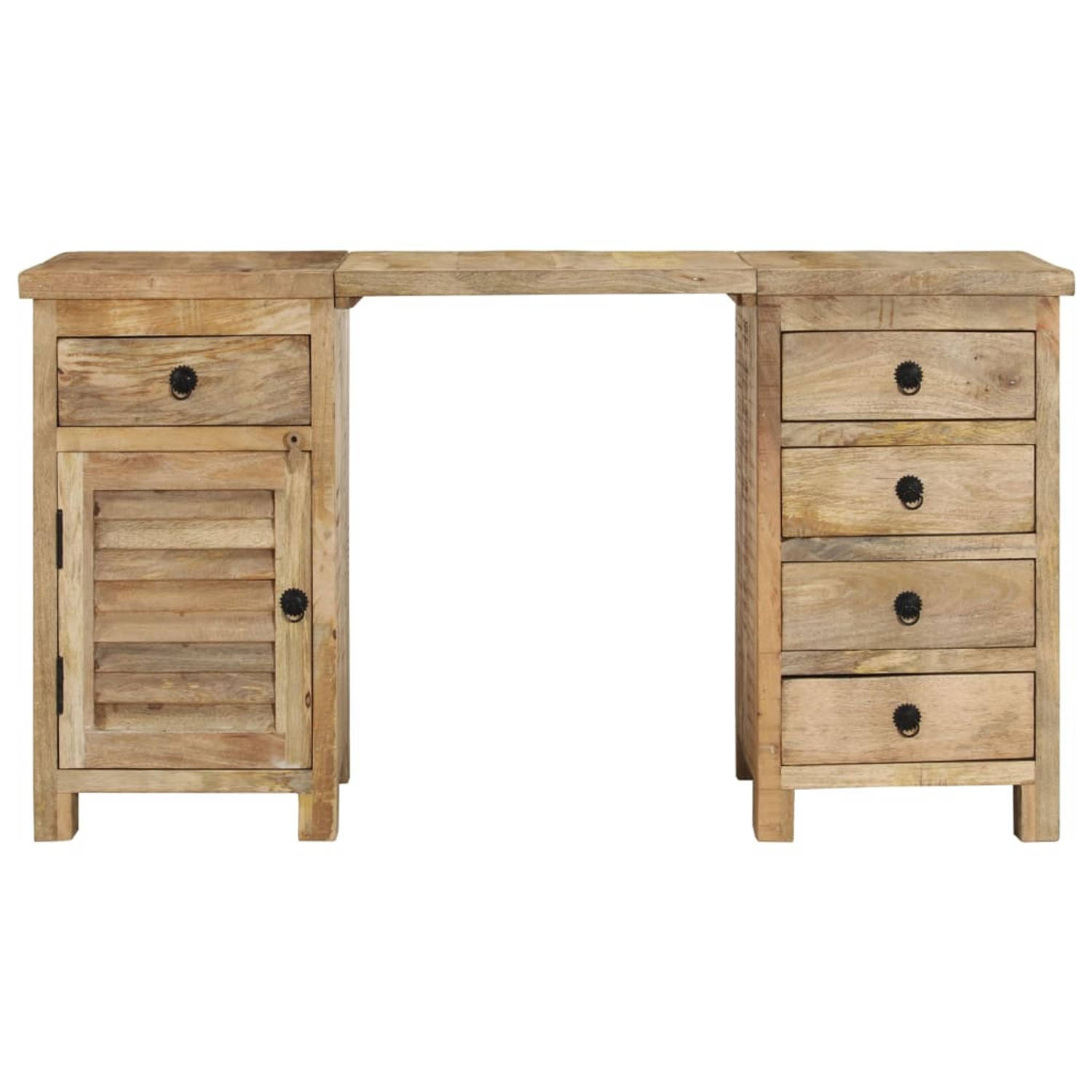 The Living Store Bureau Vintage Stijl - Massief Mangohout - 140 x 50 x 77 cm - Met 5 lades en 1 kast