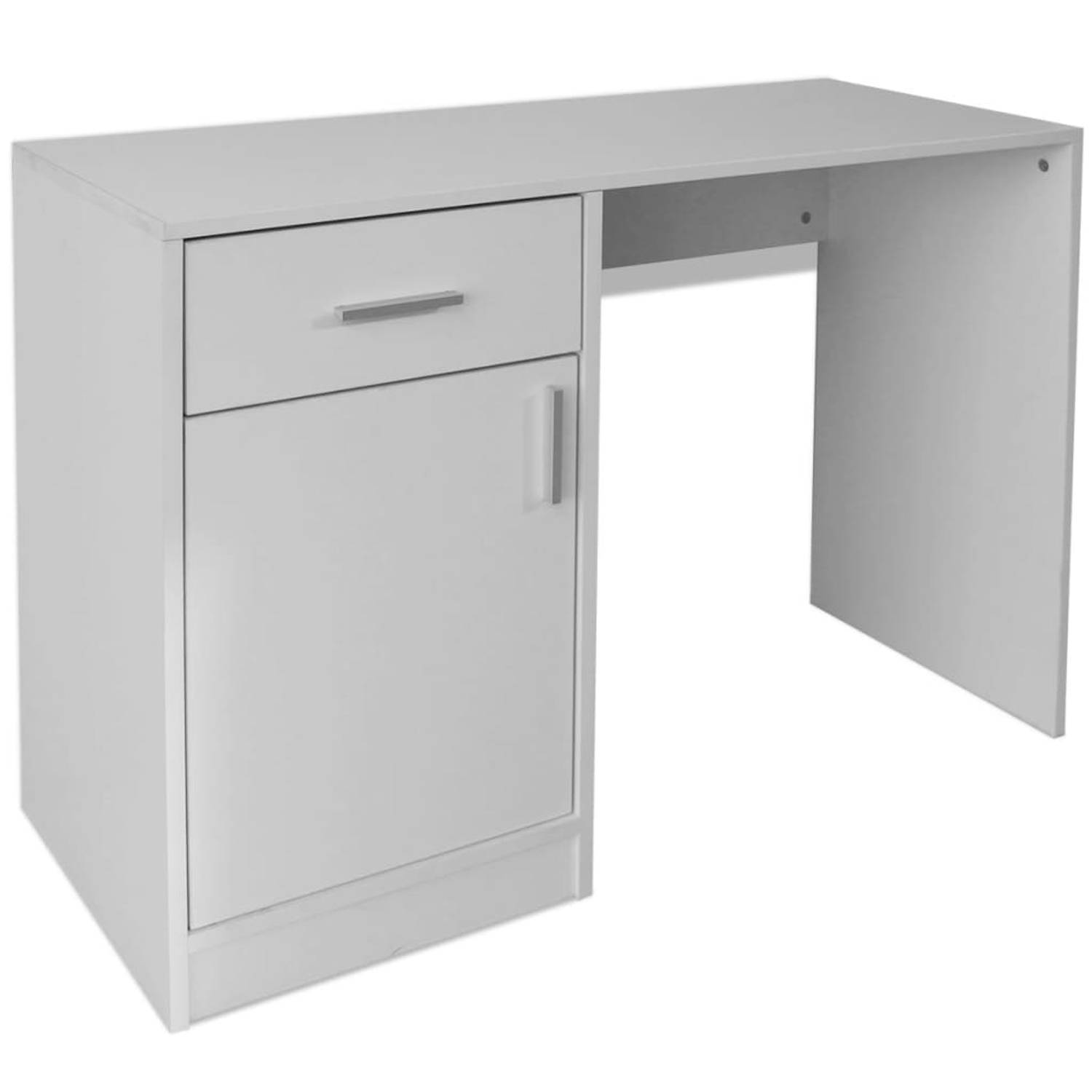 The Living Store Bureau White 100x40x73cm High-Quality Wood MDF 1 Drawer 1 Cabinet Aluminum Handles