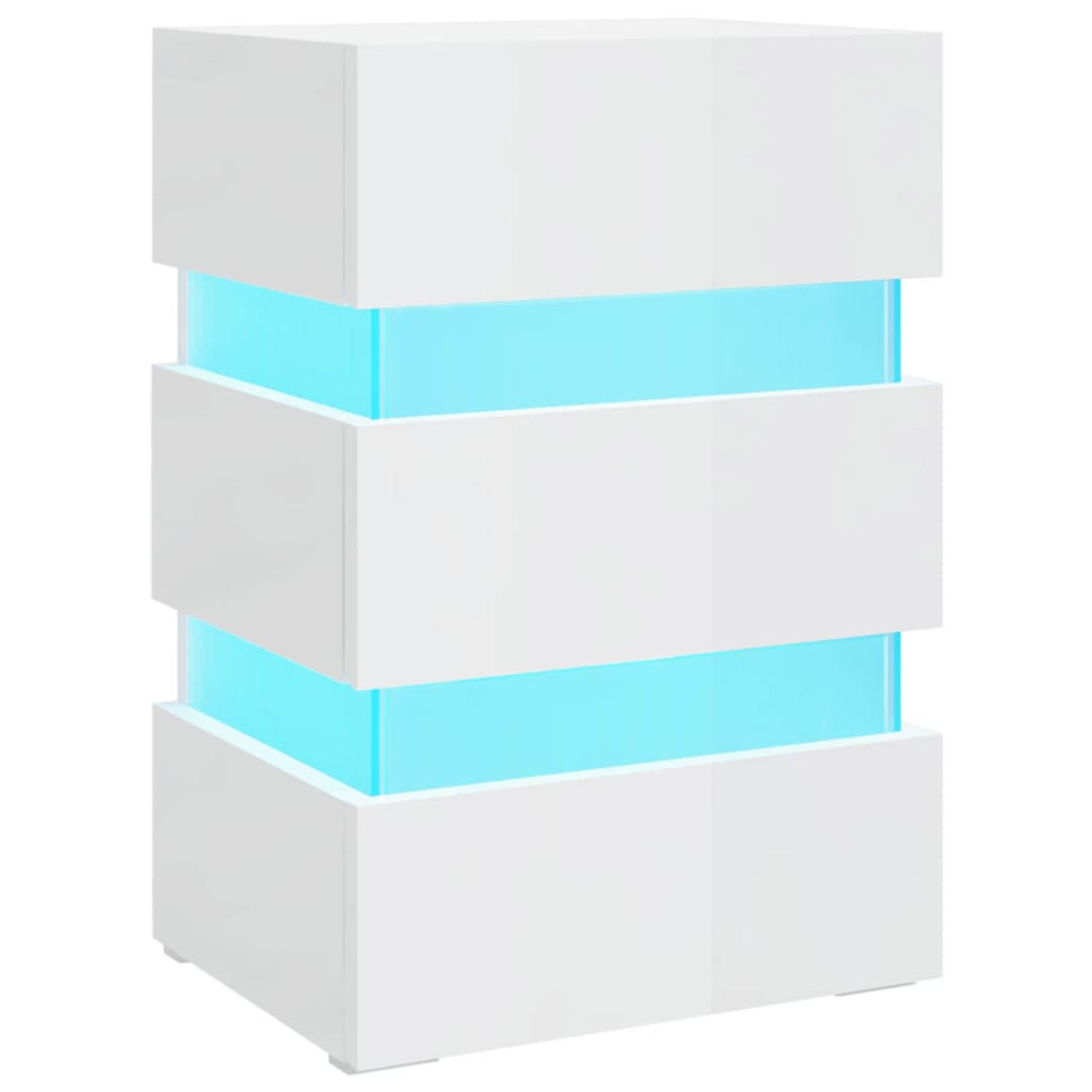 The Living Store LED-nachtkastje - Hoogglans wit - Bewerkt hout - 45 x 35 x 67 cm - Met LED-verlichting - Montage vereist