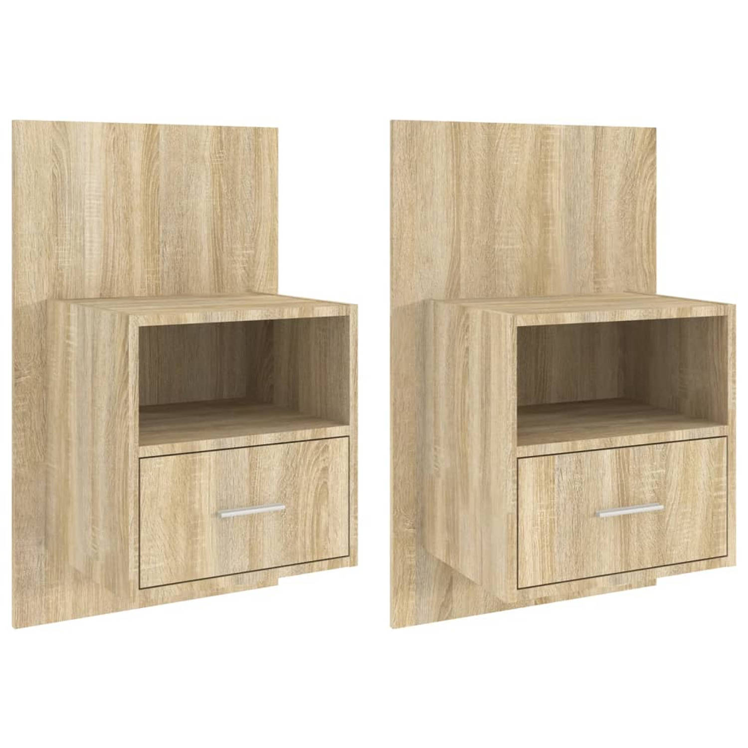 The Living Store Wandnachtkastjes - Sonoma eiken - 48.5 x 32.5 x 80 cm - Multifunctioneel - Inclusief 2 wandnachtkastjes