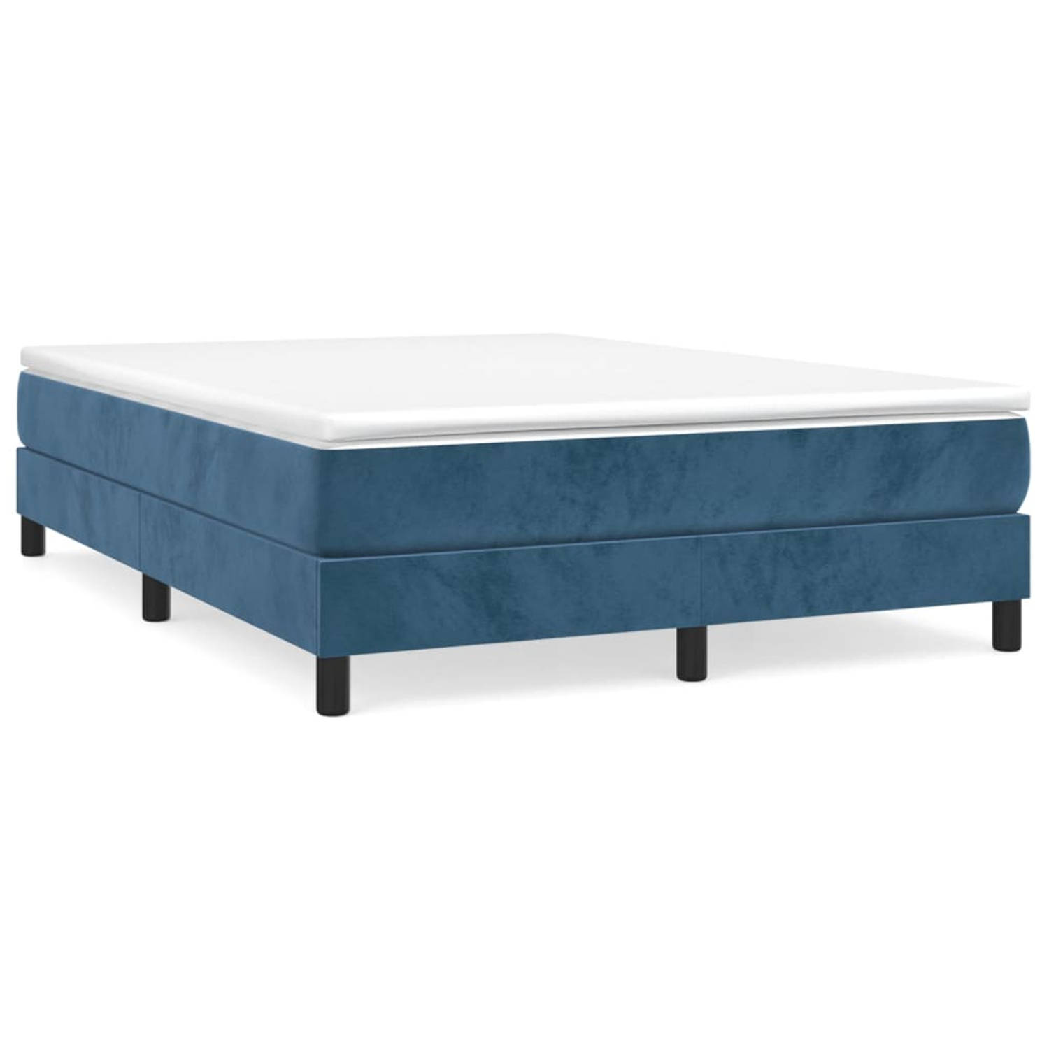 The Living Store Boxspringframe Donkerblauw 203x140x25 cm - Fluwelen Stof - Ondersteunende Poten - Multiplex Lattenbodem - Geen Matras