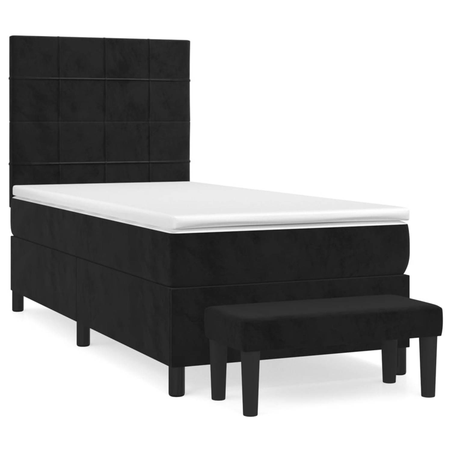 The Living Store Boxspringbed - Zwart fluwelen bed met verstelbaar hoofdbord - pocketvering matras en huidvriendelijk