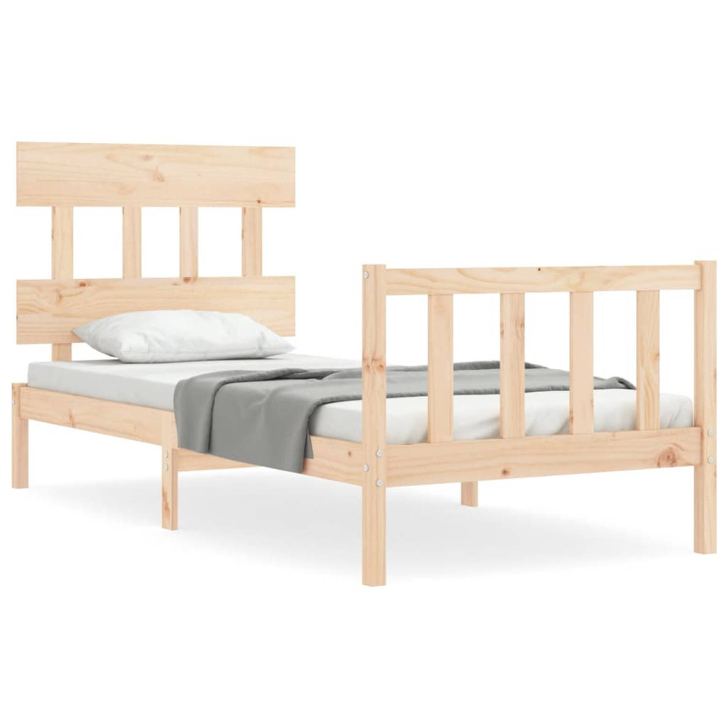 The Living Store Bedframe met hoofdbord massief hout 90x200 cm - Bedframe - Bedframes - Bed - Eenpersoonsbed - Slaapkamermeubel - Houten Bedframe - Houten Bed - Bedbodem - Massief