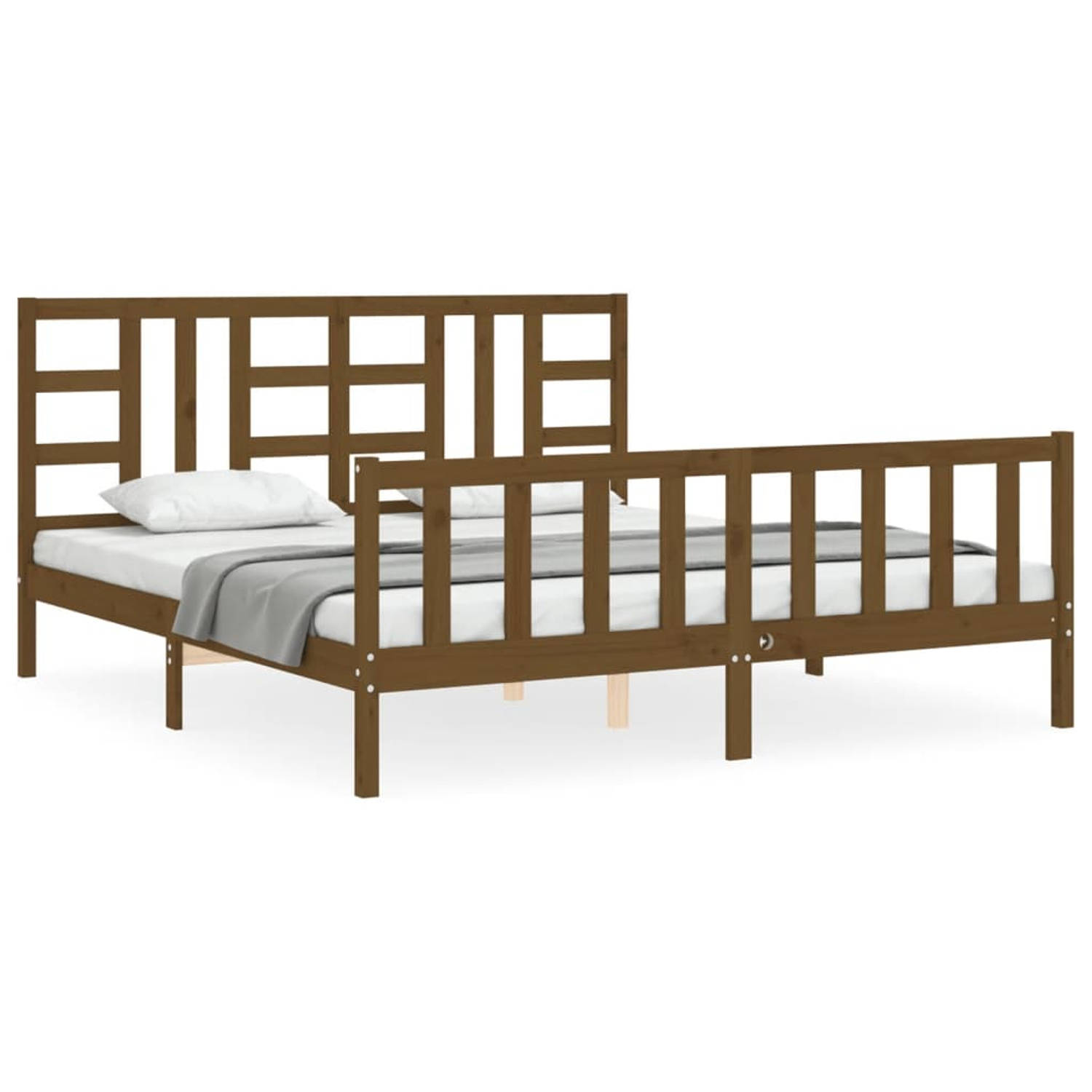 The Living Store Bedframe met hoofdbord massief hout honingbruin 180x200 cm - Bedframe - Bedframes - Bed - Tweepersoonsbed - Slaapkamermeubel - Houten Bedframe - Houten Bed - Bedbo