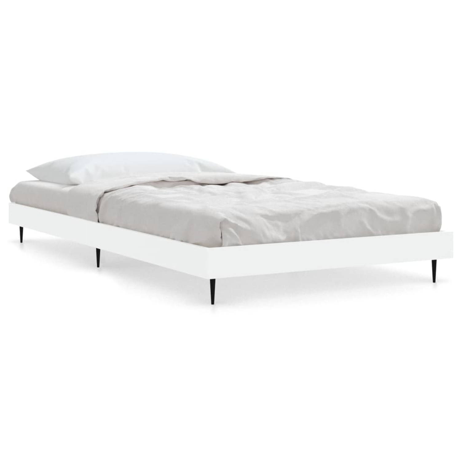 The Living Store Bedframe bewerkt hout wit 90x190 cm - Bed