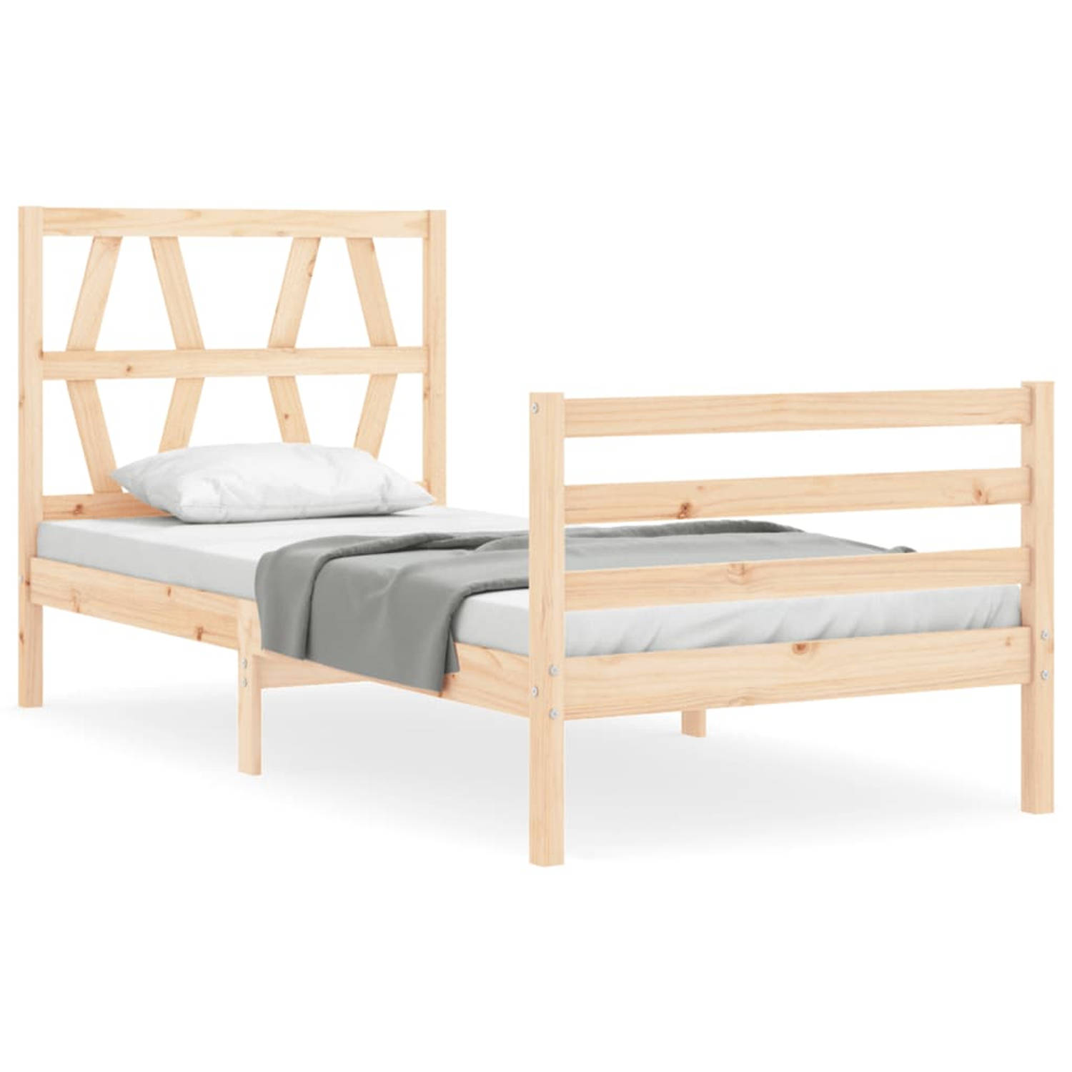 The Living Store Bedframe met hoofdbord massief hout 90x200 cm - Bedframe - Bedframes - Bed - Eenpersoonsbed - Slaapkamermeubel - Houten Bedframe - Houten Bed - Bedbodem - Massief