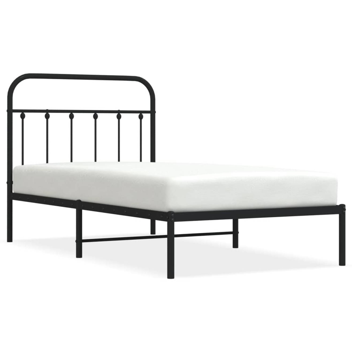 The Living Store Bedframe met hoofdbord metaal zwart 100x190 cm - Bed