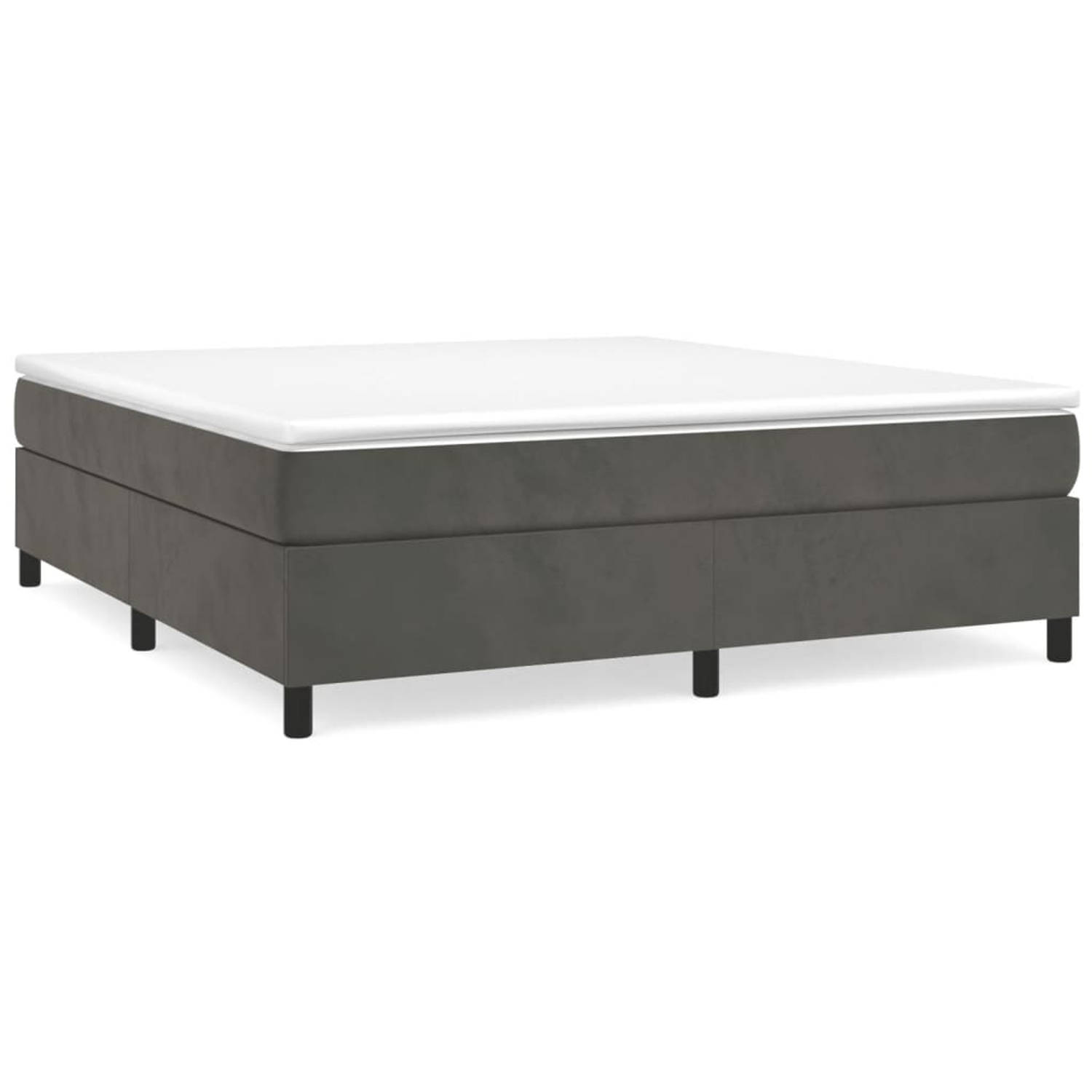 The Living Store Boxspringbed - Fluweel - Pocketvering - Middelhard - Huidvriendelijk - Multiplex lattenbodem - Donkergrijs - 203x180x35 cm - Wit/donkergrijs - 180x200x20 cm - Wit